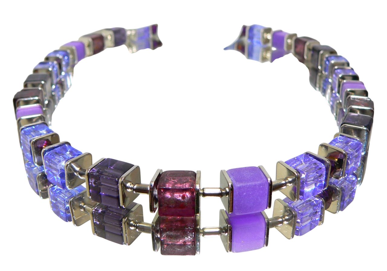 traumschmuck 092r Collier, Würfelkette, Glaswürfel, lila,silber (incl. Schmuckbox), handgefertigt, Made in Germany