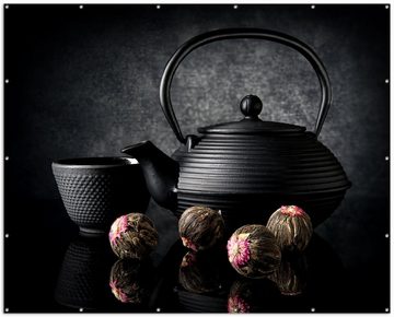 Wallario Sichtschutzzaunmatten Japanisches Tee-Set, rund