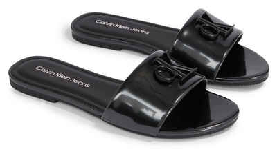 Calvin Klein Jeans FLAT SANDAL SLIDE MG MET Pantolette, Blockabsatz, Sommerschuh, Schlappen in glänzender Optik