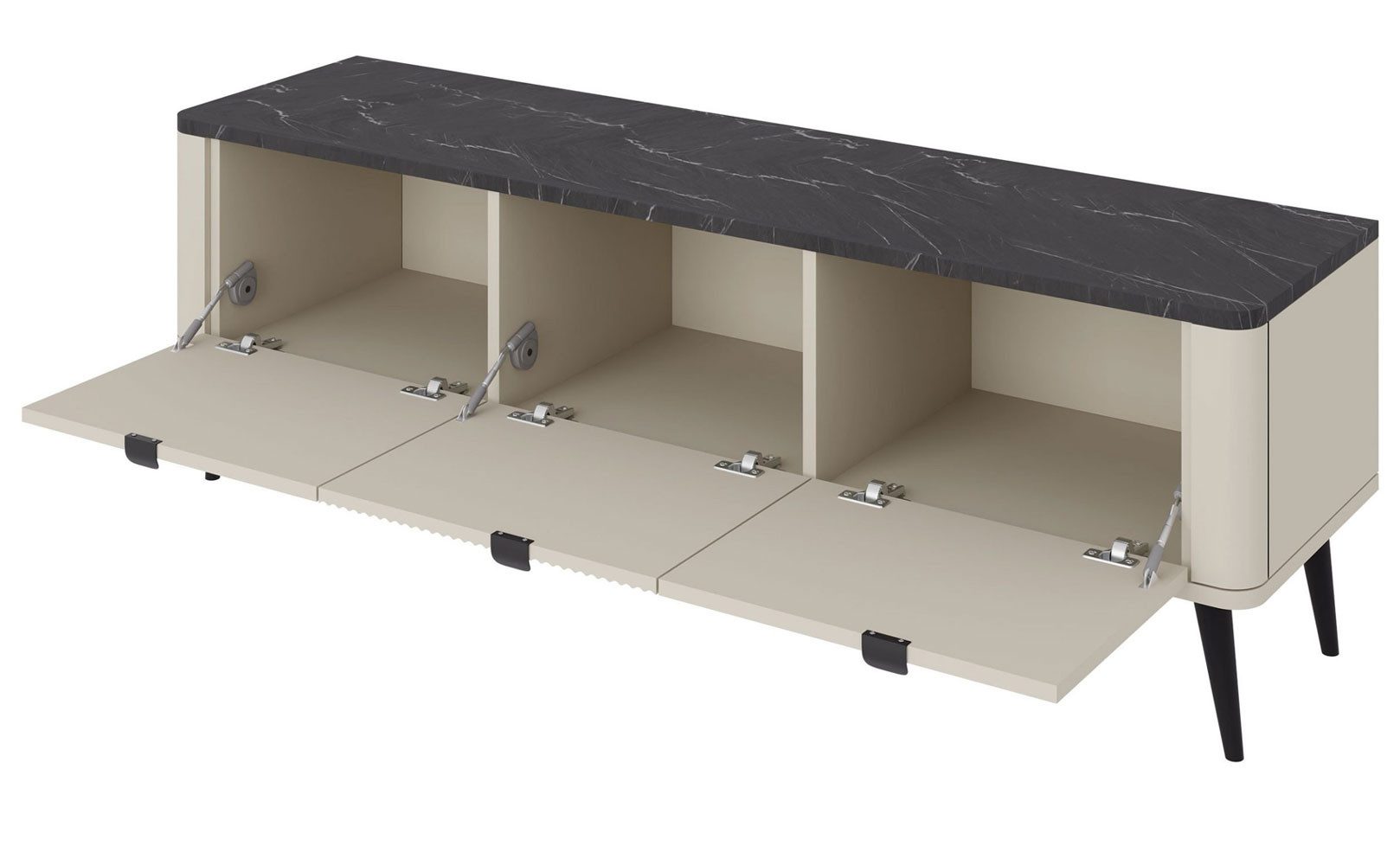 Feldmann-Wohnen Lowboard Marly (3 Drehtüren, 3 geschlossenen Fächern, 1 St., moderne Optik, abgerundeter Korpus, Zugengriffe aus Metall), 130x40x52cm Kaschmir / Graustein