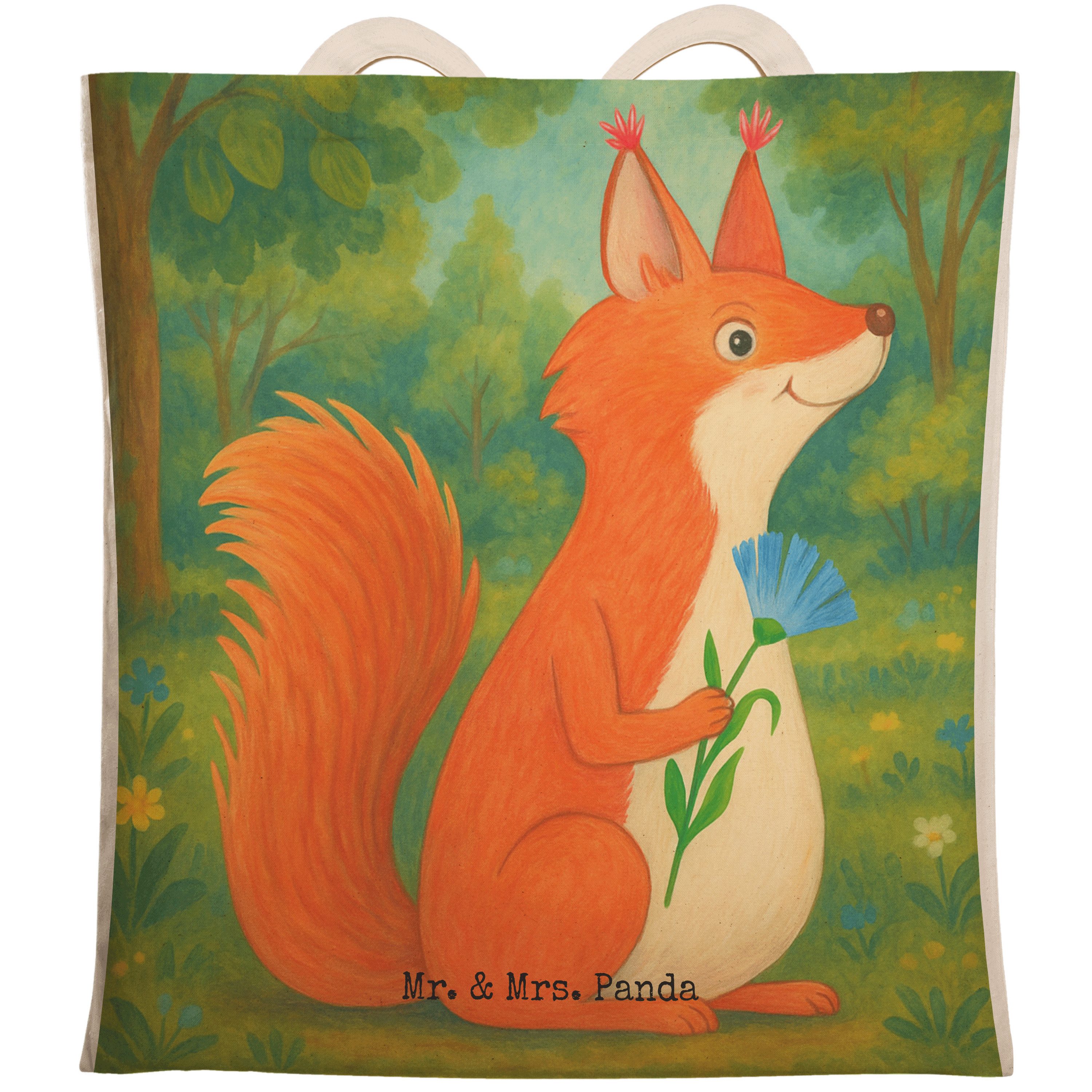 Tragetasche Eichhörnchen Blume Design, Tote Bag, Weiß, Motivation Sprüche, Tasche