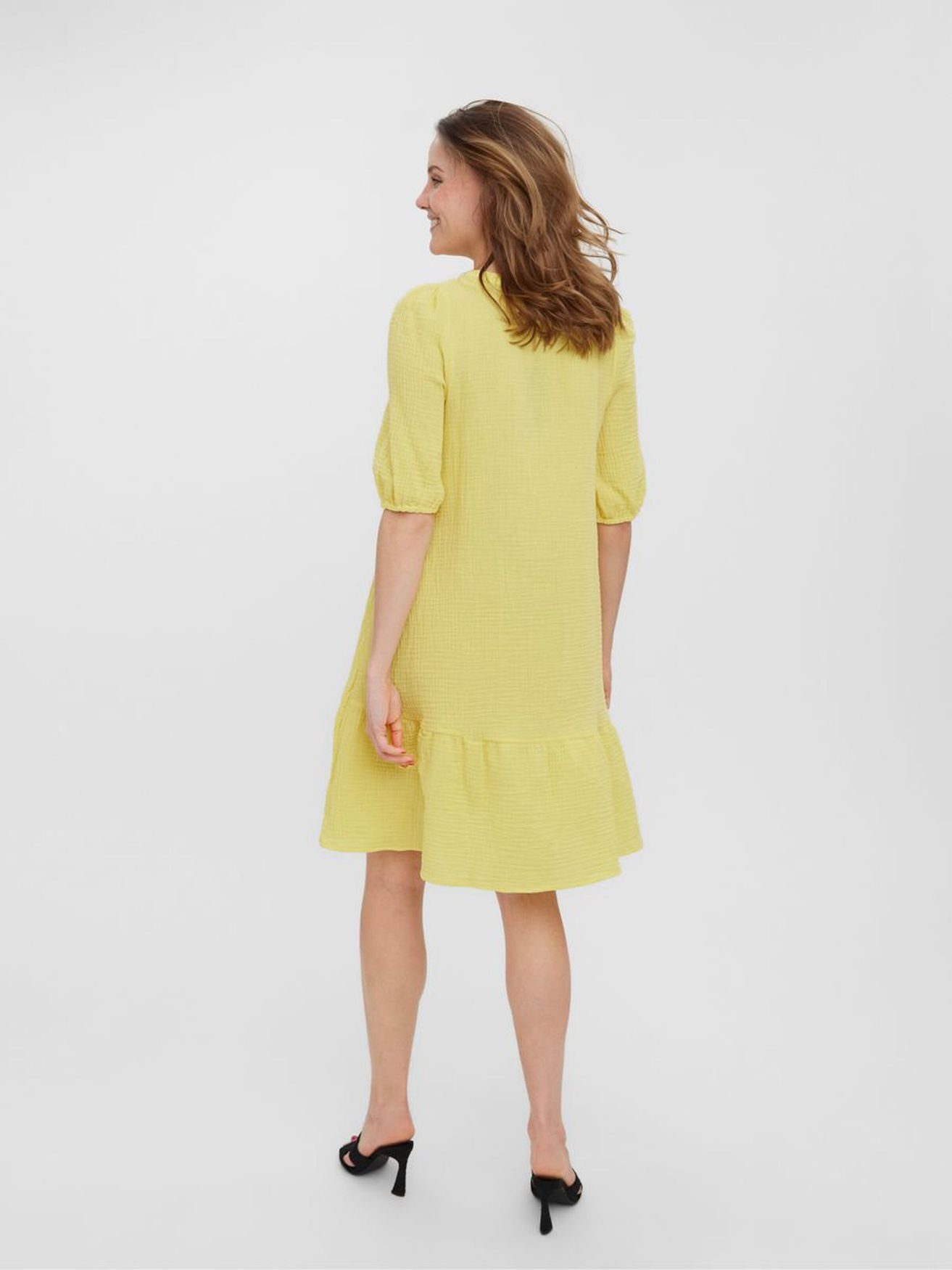 Shirtkleid 4096 Kleid Moda Blusen Midi Tunika 1-tlg) VMNATALI (knielang, Vero Halbarm Gelb in