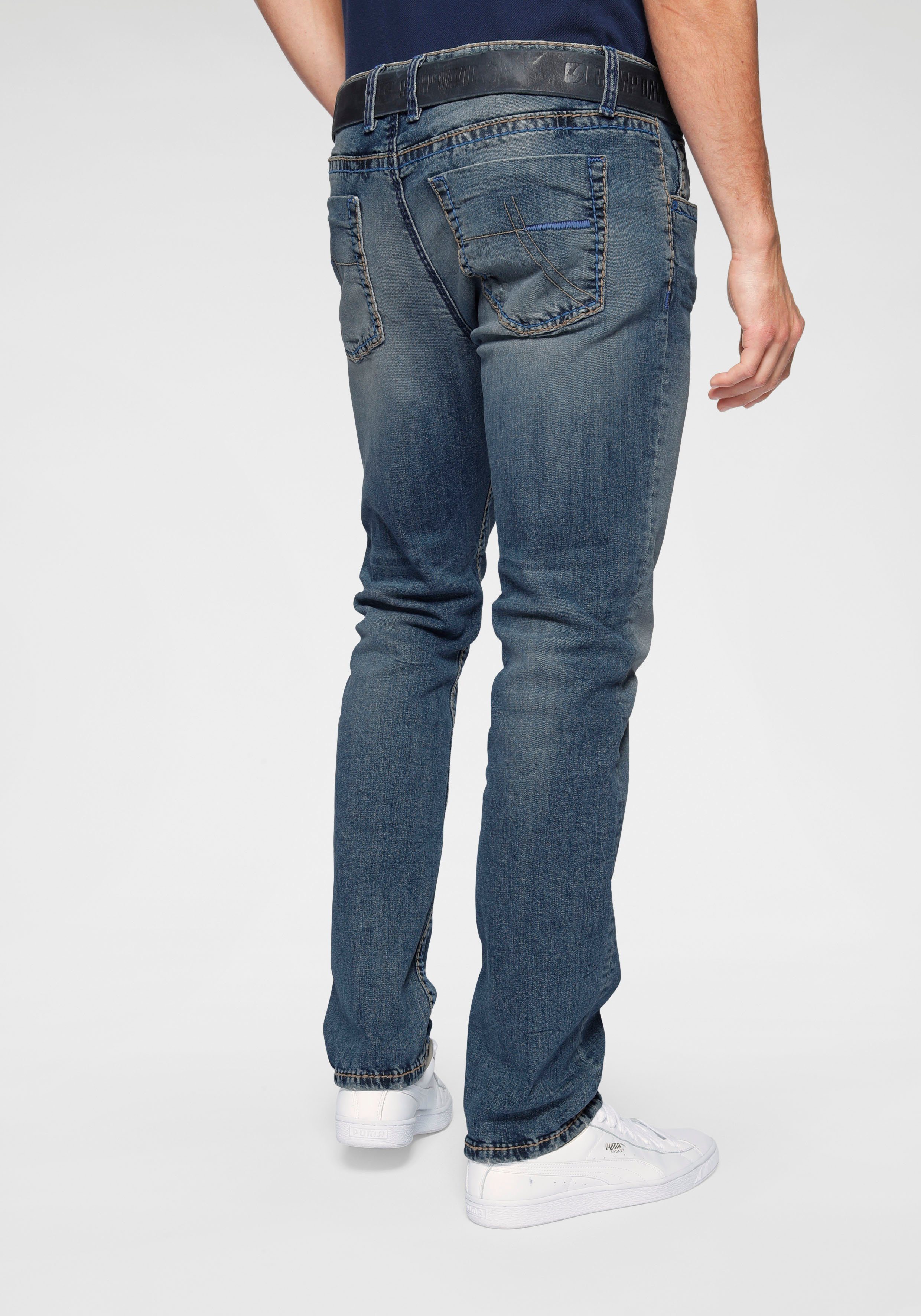 dark-used-vintage Steppnähten CAMP Straight-Jeans NI:CO:R611 mit DAVID markanten