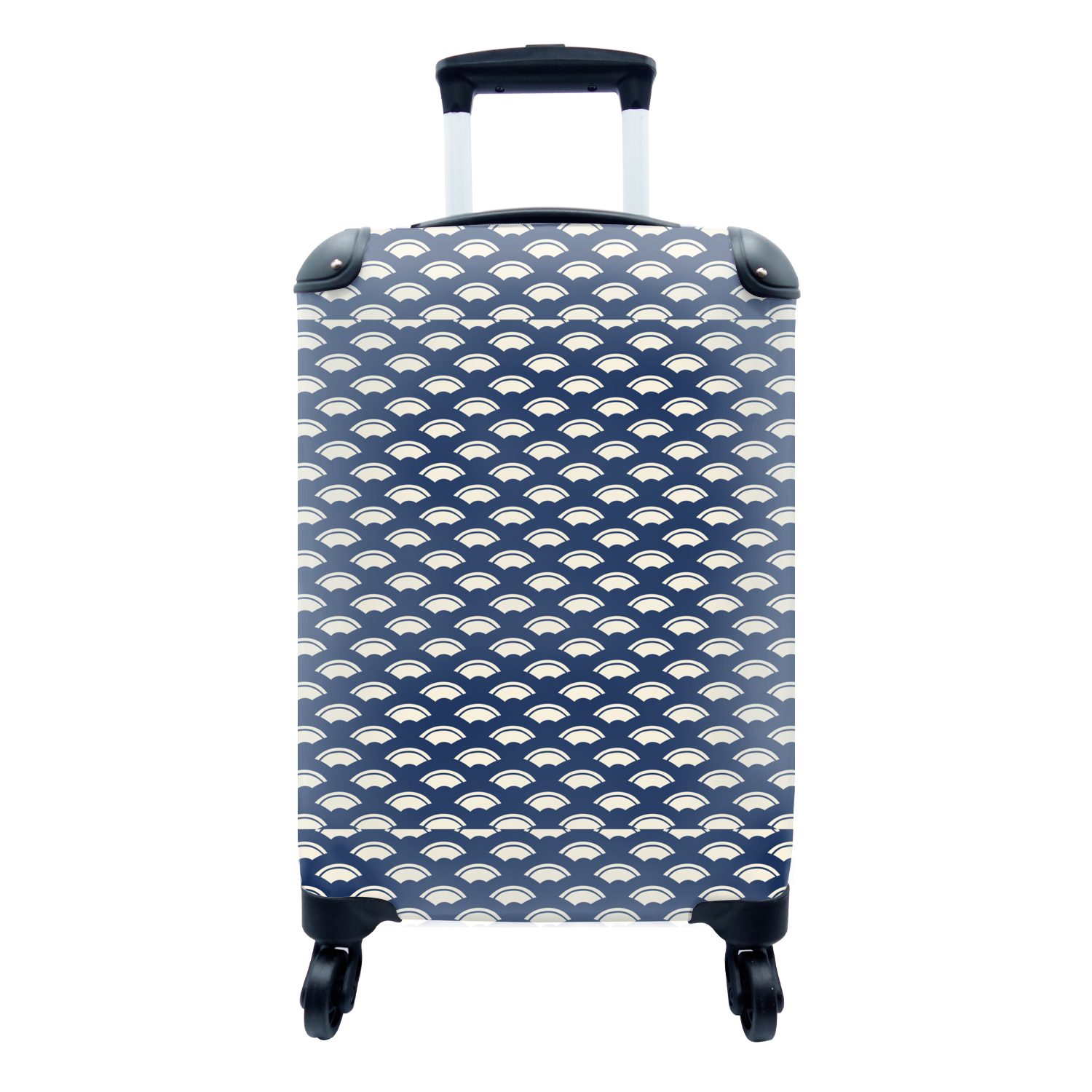 MuchoWow Handgepäckkoffer Japanisch - Blau - Weiß - Muster, 4 Rollen, Reisetasche mit rollen, Handgepäck für Ferien, Trolley, Reisekoffer