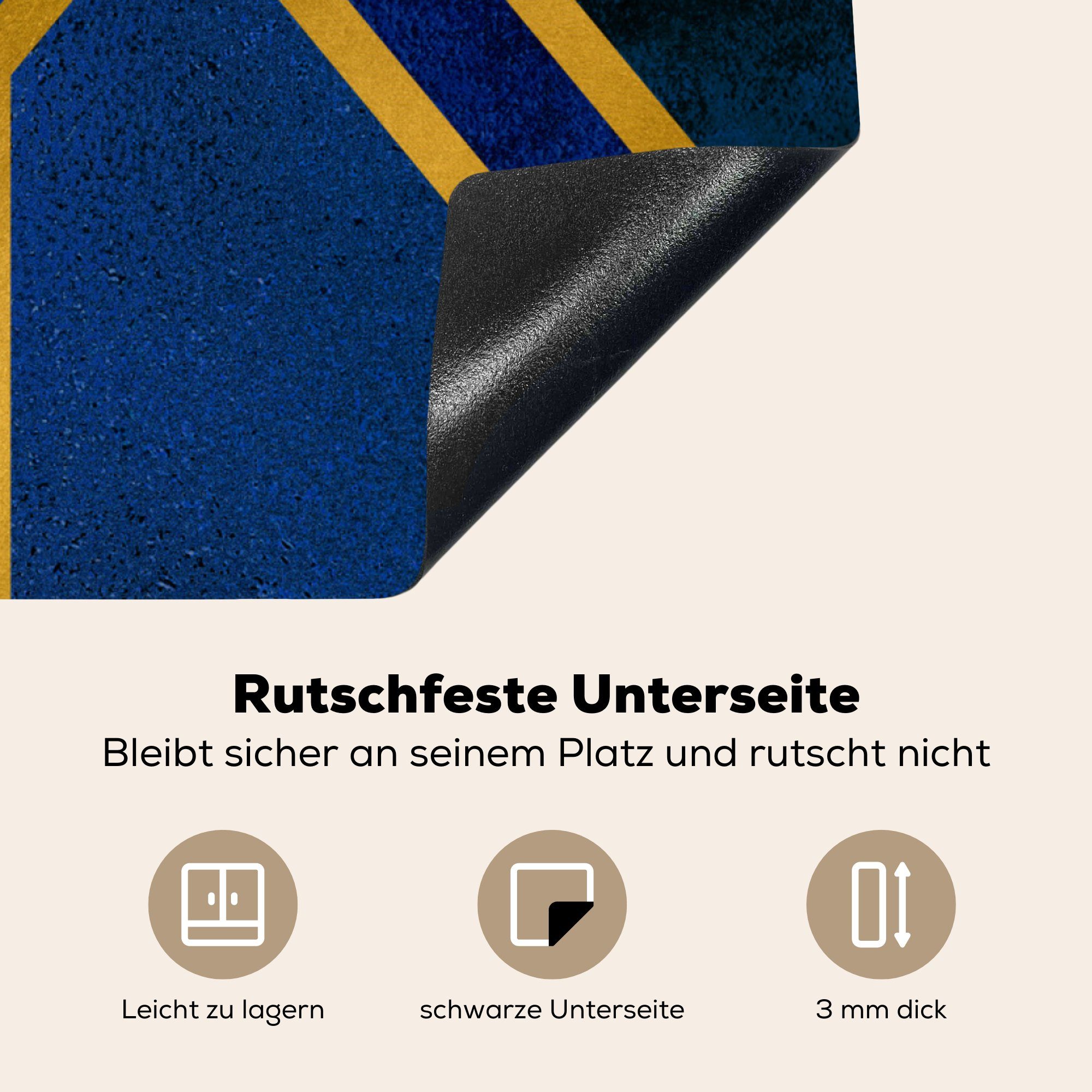 78x78 für tlg), (1 Herdblende-/Abdeckplatte Gold Arbeitsplatte küche Luxus, MuchoWow Blau - - Design Ceranfeldabdeckung, cm, - Vinyl,
