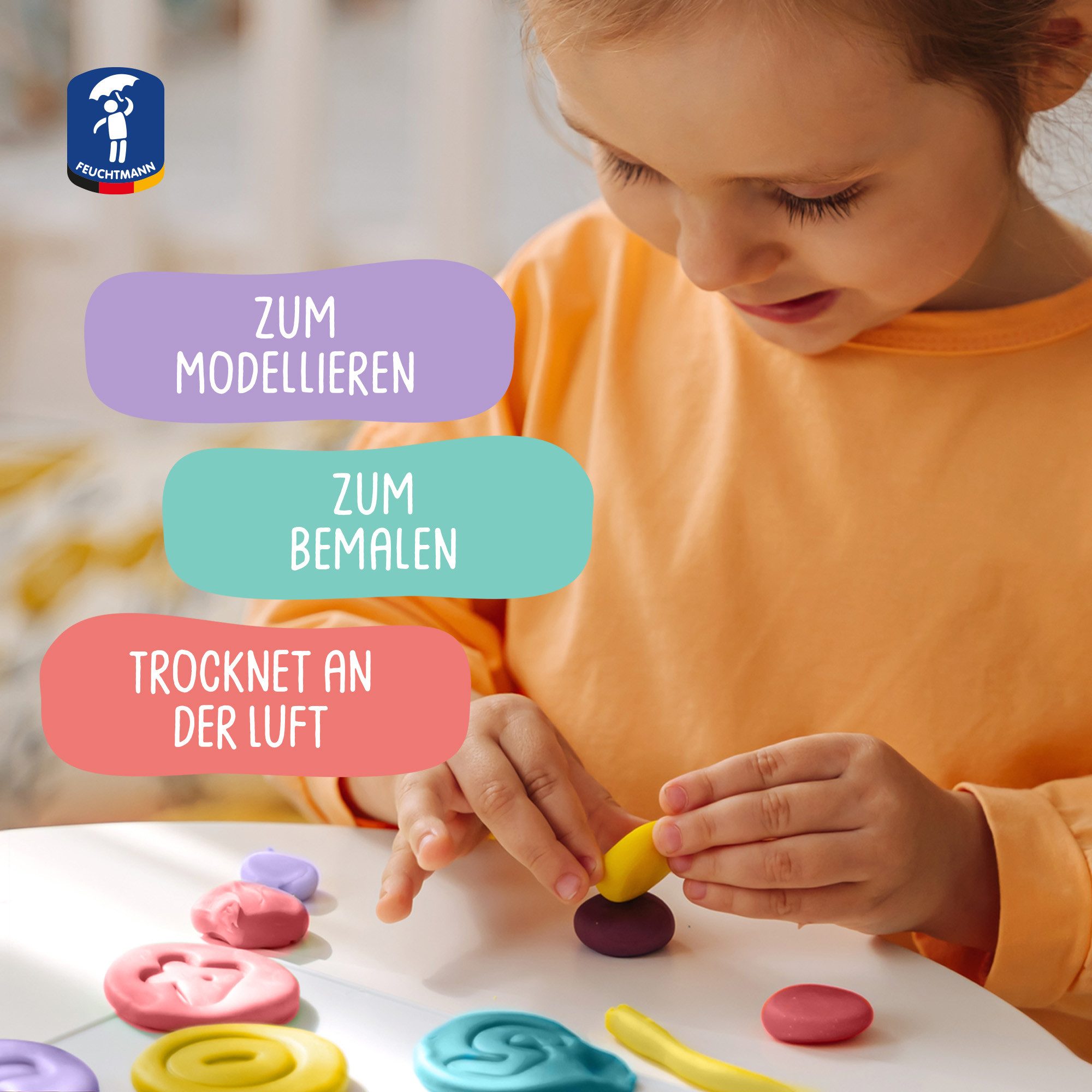 Feuchtmann Knete KINDER SOFT KNETE Rainbow (1-tlg), 4 x 150g weiche Kinderknete in praktischen Dosen