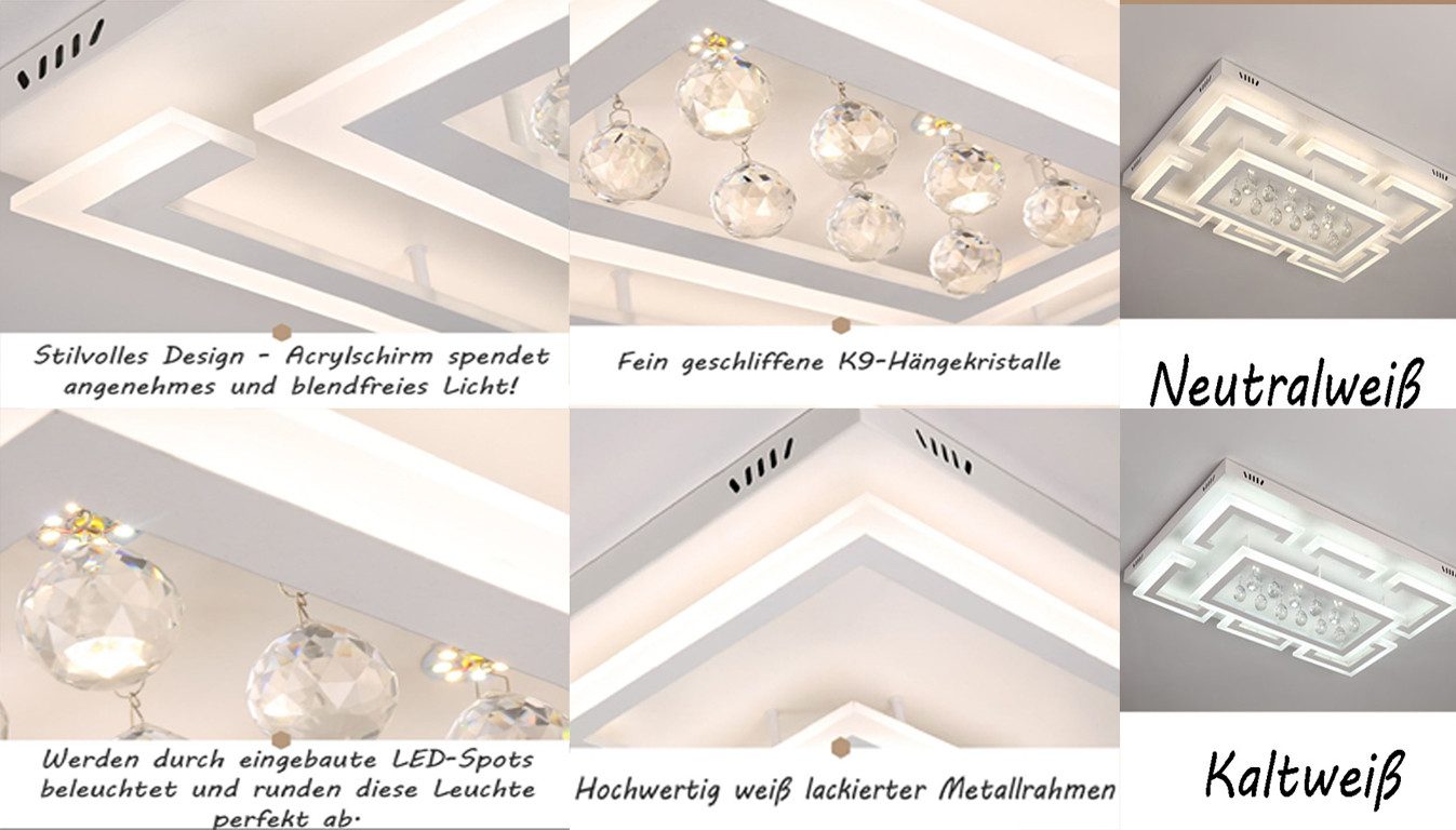 Euroton LED Deckenleuchte LED Pendelleuchte Kristall Fernbedienung Deckenleuchte Deckenlampen, LED fest integriert, kaltweiß, warmweiß, mit Fernbedienung stufen – Bild 4 von 5