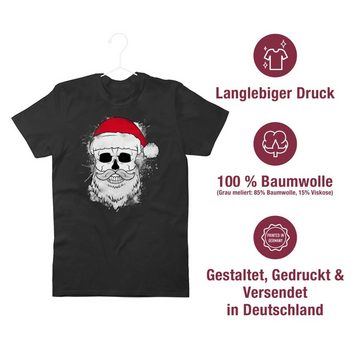 Shirtracer T-Shirt Totenkopf mit Weihnachtsmütze und Bart Weihachten Kleidung