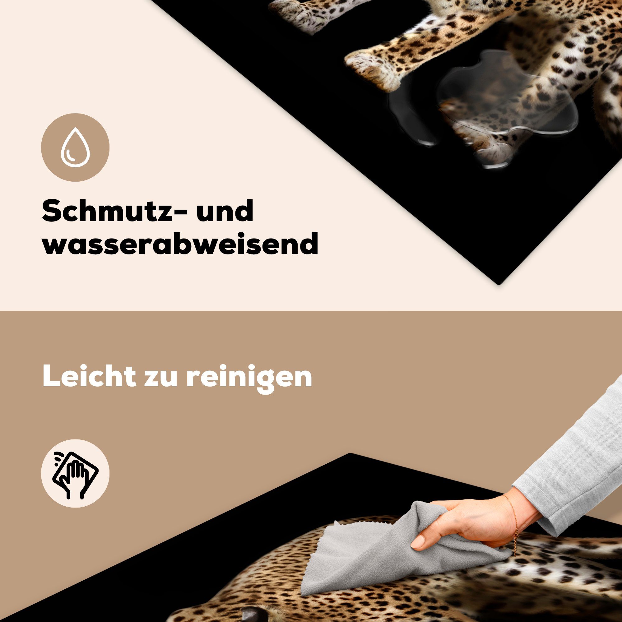 MuchoWow Herdblende-/Abdeckplatte Leopard - 78x78 - tlg), (1 für cm, Vinyl, Wild, Ceranfeldabdeckung, küche Fell Arbeitsplatte