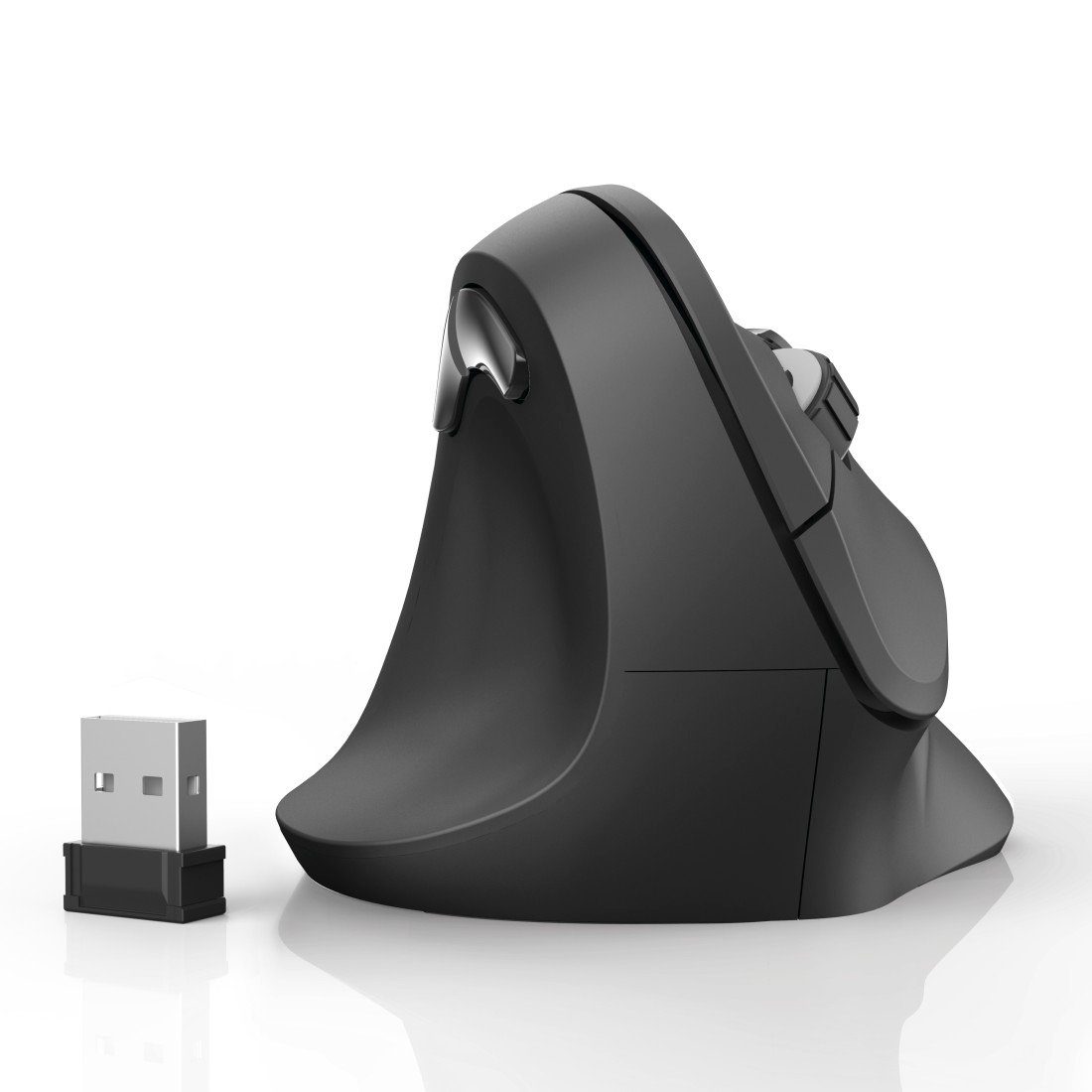 Hama Computermaus kabellos für Linkshänder, ergonomisch, vertikal, schwarz ergonomische Maus (Funk, Funkmaus, DPI Schalter, Browser Tasten, USB Empfänger)