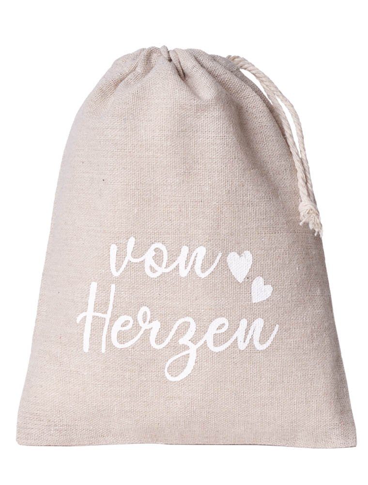 Geschenkbox 3 Geschenkbeutel, Leinensäckchen mit Gruß - 21x17 cm - Text nach Wahl