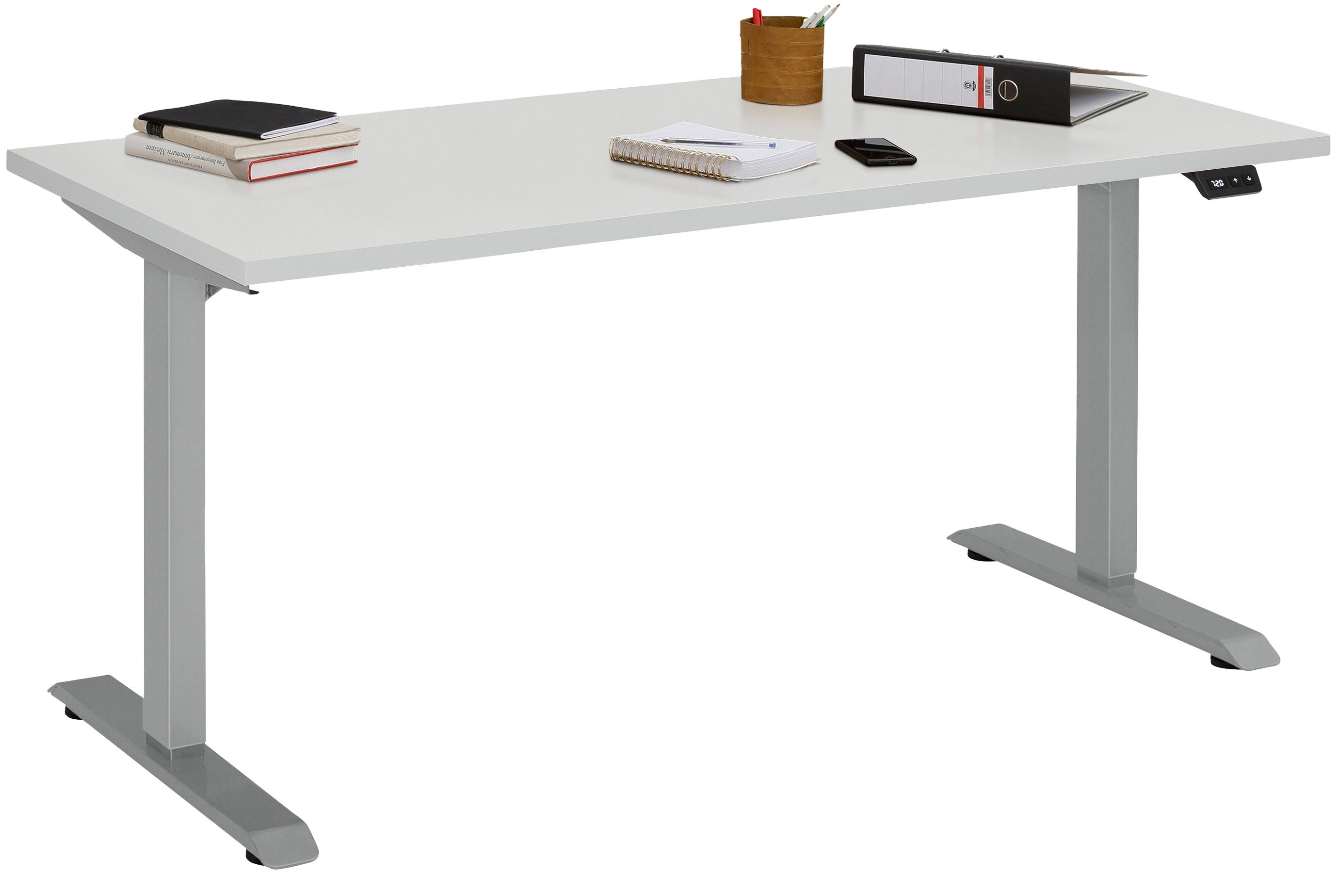 Maja Möbel Schreibtisch e-desk, in platingrau/alu - 160x72x80 (B/H/T) elektrisch verstellbar
