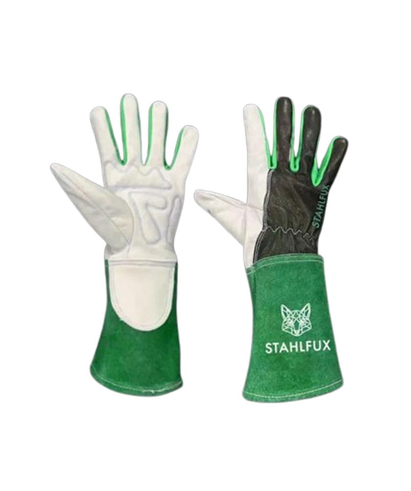 StahlFux Schweißerhandschuhe Arbeitshandschuhe GreenForge Schweißerhandschuhe (Spar-Set, 2-St., hitzebeständig) Stulpe aus pinkem Rauleder zum Schutz des Handgelenks