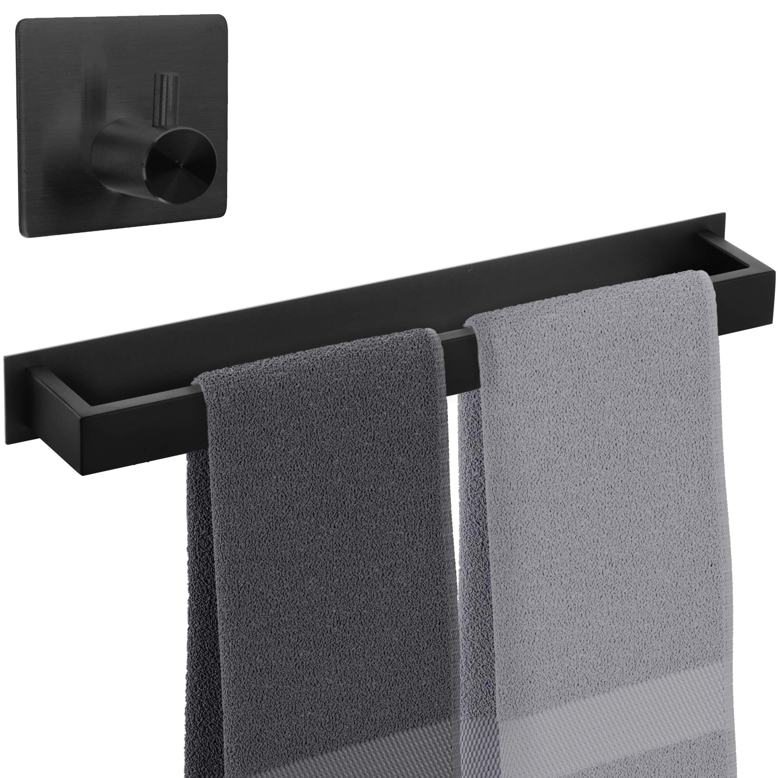 Smartpeas Handtuchhalter Edelstahl Handtuchhalter Bad Pflege Einfache Schwarz - Pulverbeschichtet - Selbstklebend Schwarz Pulverbesch