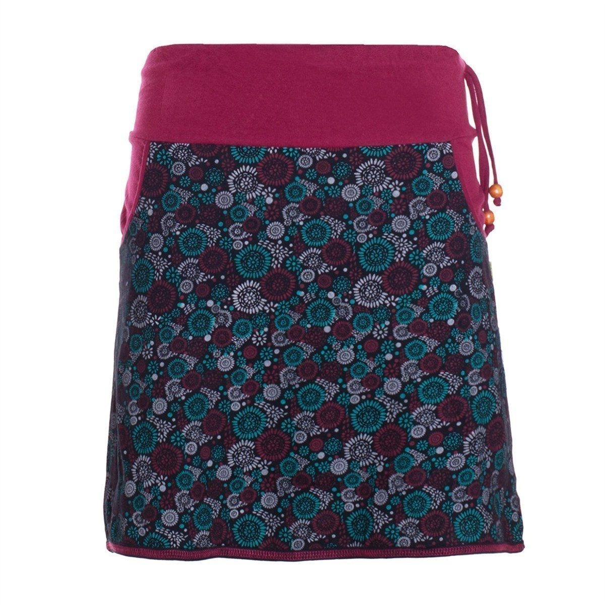 Minirock Baumwolle Blumen-Muster extra breiter Bund mit Kordel-Zug und Taschen