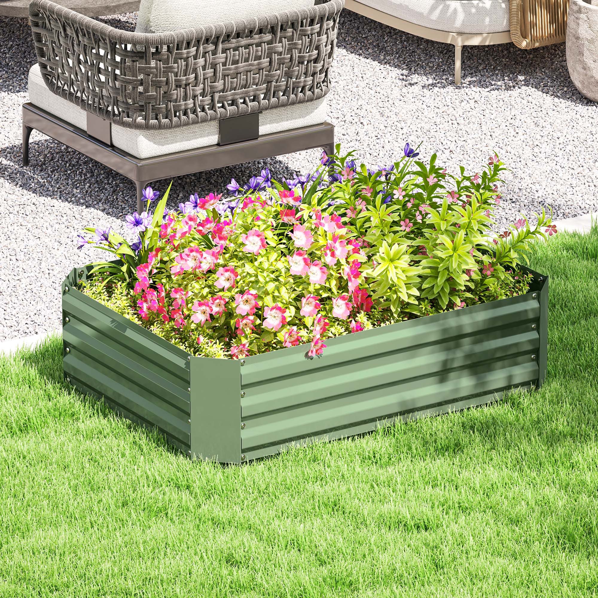 Outsunny Hochbeet Pflanzbeet aus Stahl, Blumenkasten stapelbar (Pflanzkasten, 1 St., Gemüsebeet), 120 x 90 x 30 cm für Garten Balkon Terrasse, für Blumen, Pflanzen