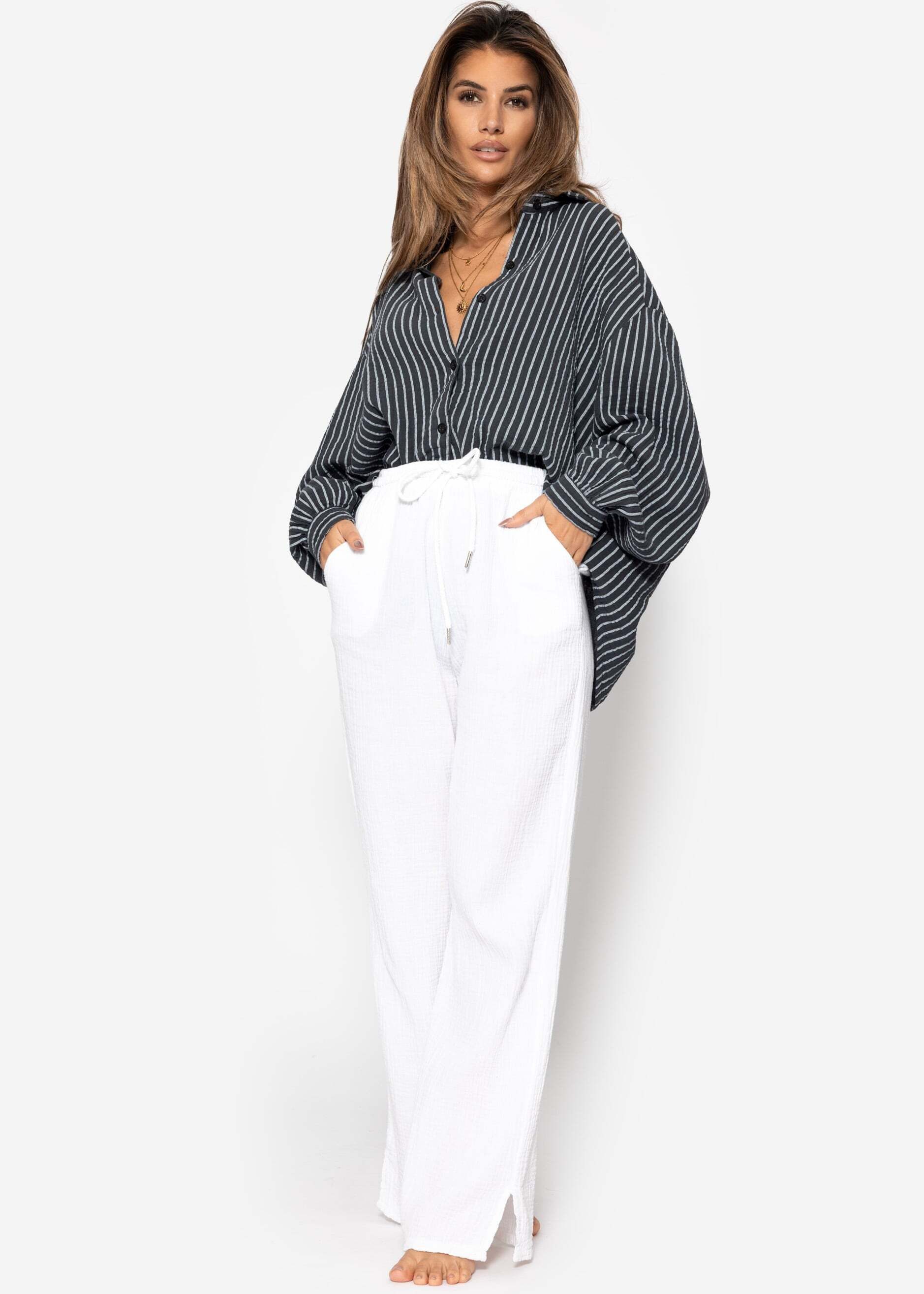 SASSYCLASSY Longbluse Musselin Bluse mit hellen günstig online kaufen