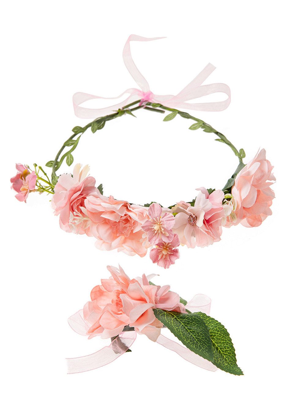 Valentinstagsgeschenk axy Diadem Haarkranz Blumen Blumenkranz Damen Mädchen Stirnband (Blumenkranz und Blumenarmband als Set), Verstellbarer für Hochz