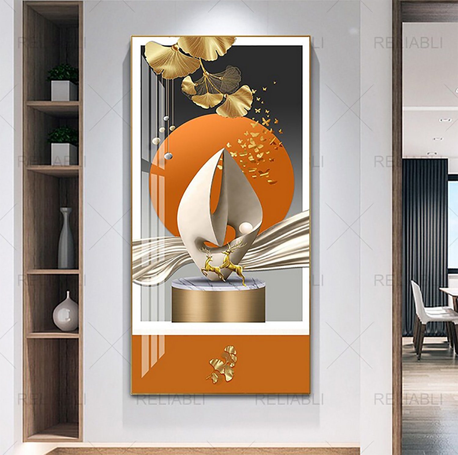 TPFLiving Kunstdruck (OHNE RAHMEN) Poster - Leinwand - Wandbild, Abstrakte geometrische Formen - (Leinwand Wohnzimmer, Leinwand Bilder, Kunstdruck), Farben: Gold, blau, weiß, türkis und grau - Größe 20x30cm
