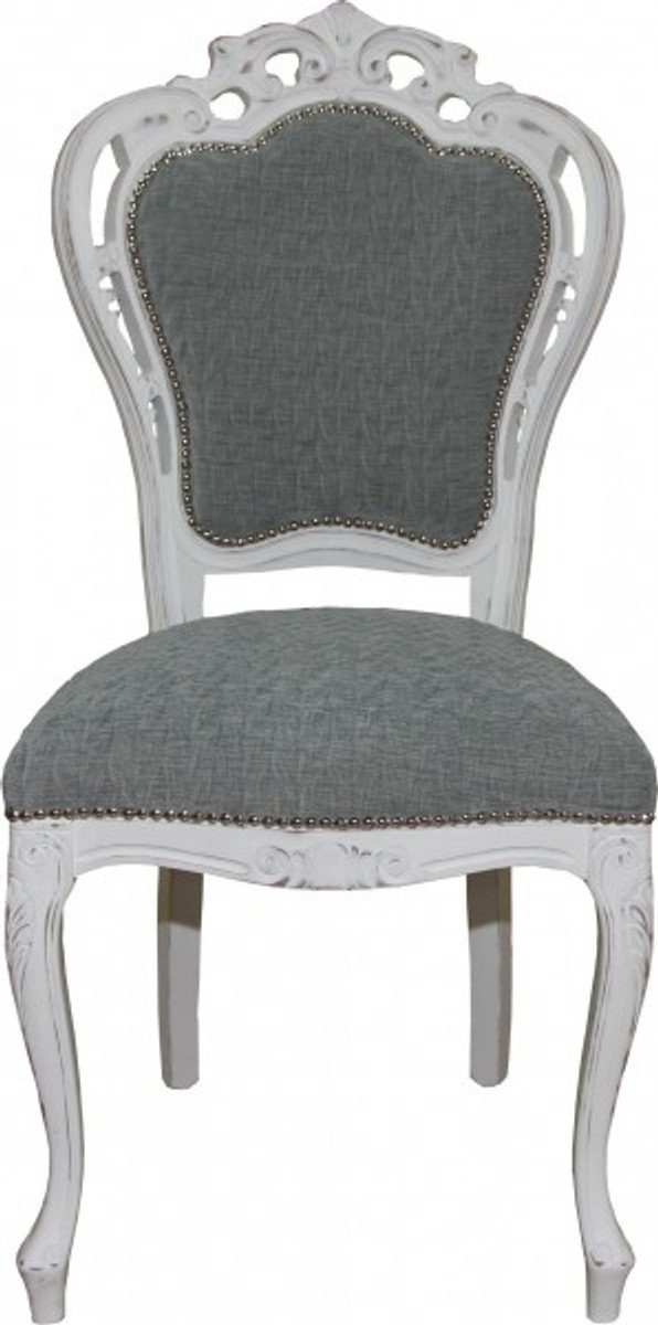 Casa Padrino Esszimmerstuhl Barock Esszimmer Stuhl ohne Armlehnen Grau / Antik Weiß - Designer Stuhl - Luxus Qualität