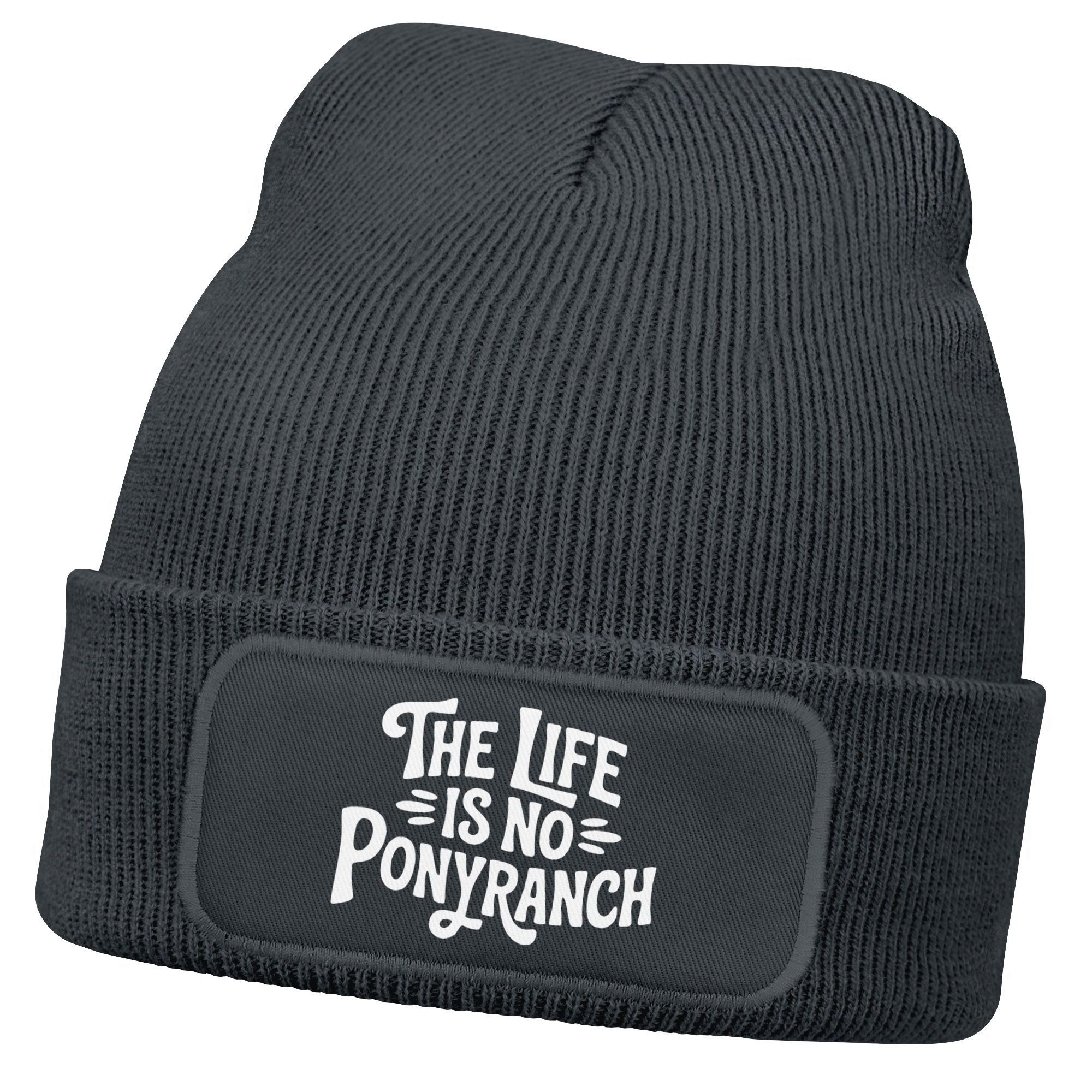 Strickmütze Damen Beanie Strickmütze mit Spruch Life is no Ponyranch Aufdruck