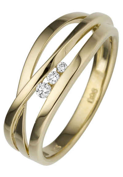 JOBO Diamantring, breit 585 Gold mit 3 Diamanten