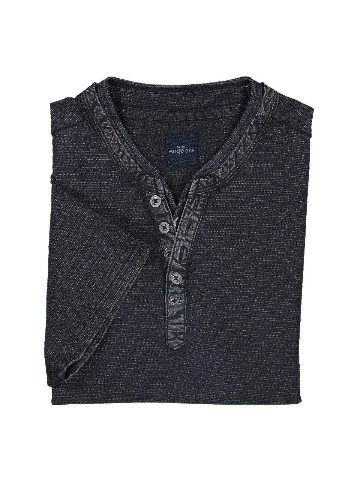 T-Shirt Herren Henley T-Shirt, Schwarz