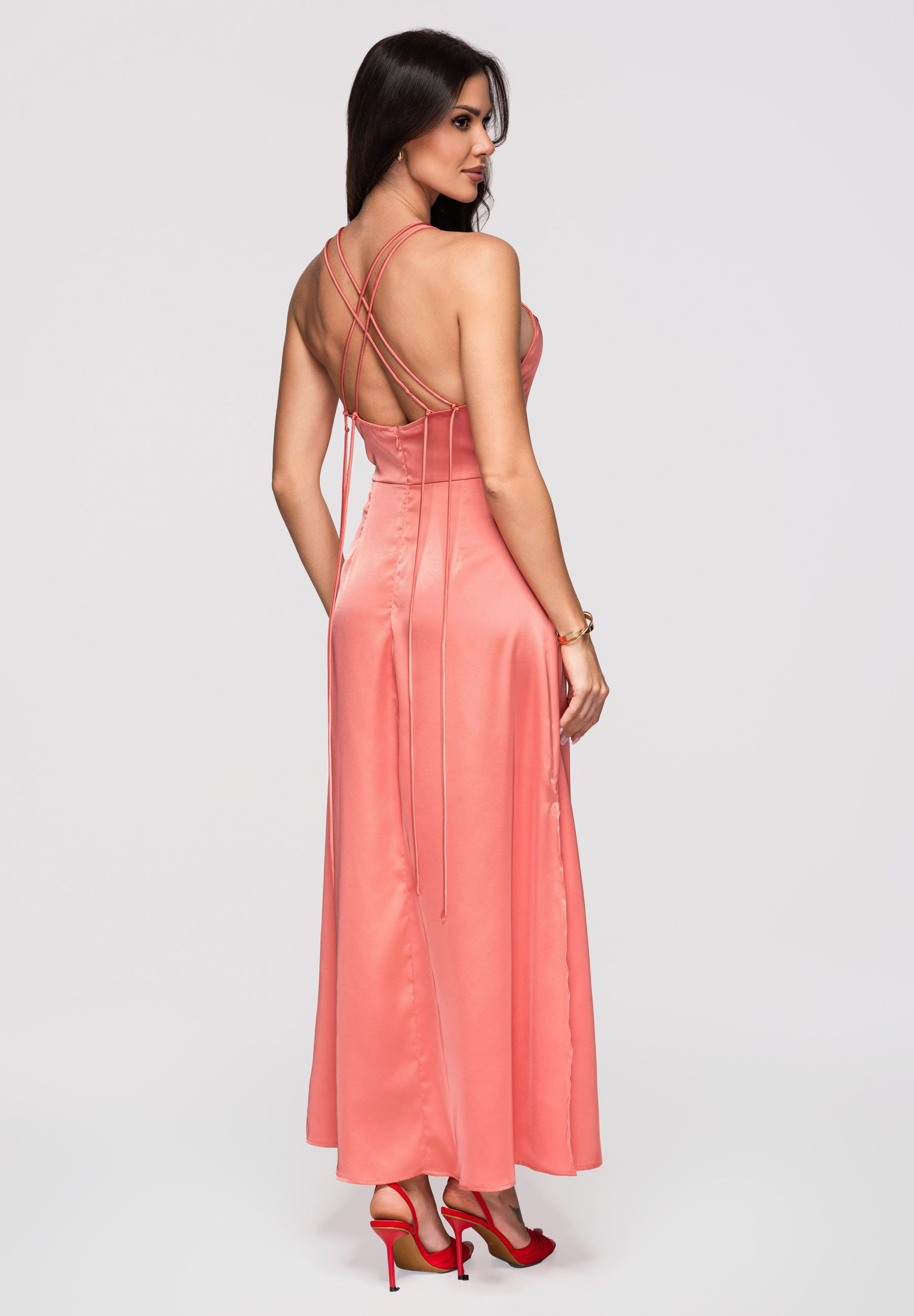 OMBRE Abendkleid Damen Abendkleid Maxi mit schickem Design Lachs M (kein Set, 1-tlg)