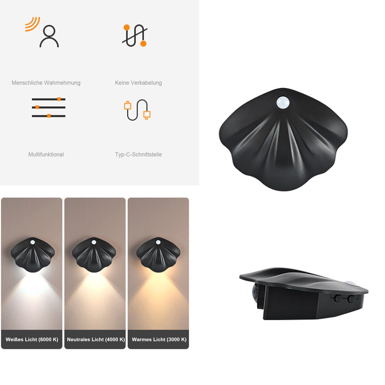 feinlux LED Aufbaustrahler LED Wandleuchte, LED fest integriert, Warmlicht (3000K), Naturlicht (4000K) und Kaltlicht (6000K), 3 Beleuchtungsmodi, LED fest integriert, mit Farbwechsler