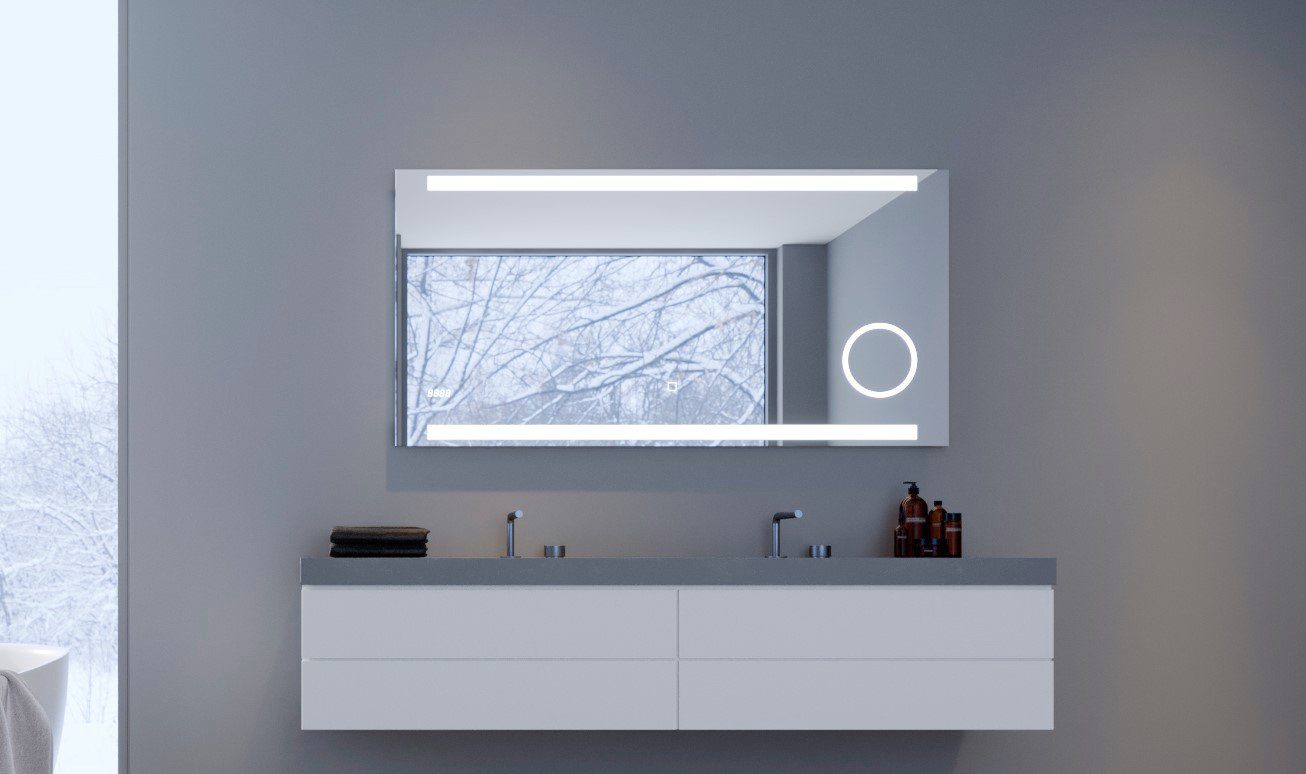 LED Badezimmerspiegel TALOS SUN 120x70 45x70 80x70 Uhr Beleuchtung Badspiegel 
