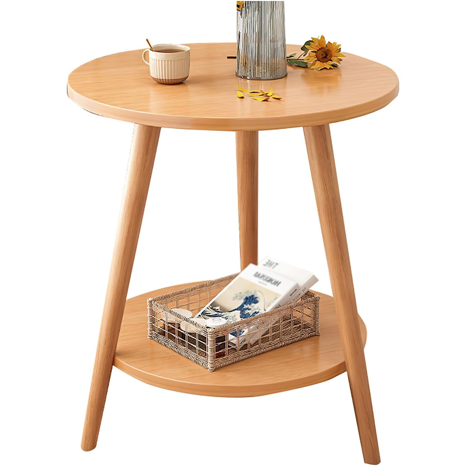 HEYHIPPO Beistelltisch Warmweißer doppelschichtiger Couchtisch aus Holz kleiner Beistelltisch (Ein Tisch, Rutschfest, nur 0,28 m² Fläche, stabile Dreiecksstrukt – Bild 3 von 5