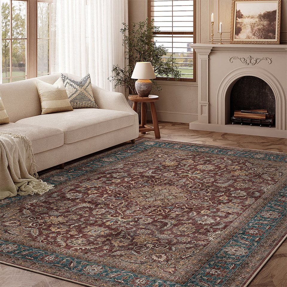 PURECOZY Teppich Kurzflor, Vintage Boho Teppich, rutschfest und pflegeleicht, rechteckig, Höhe: 6.1 mm, geeignet für verschiedene Innenräume, 60×90 cm