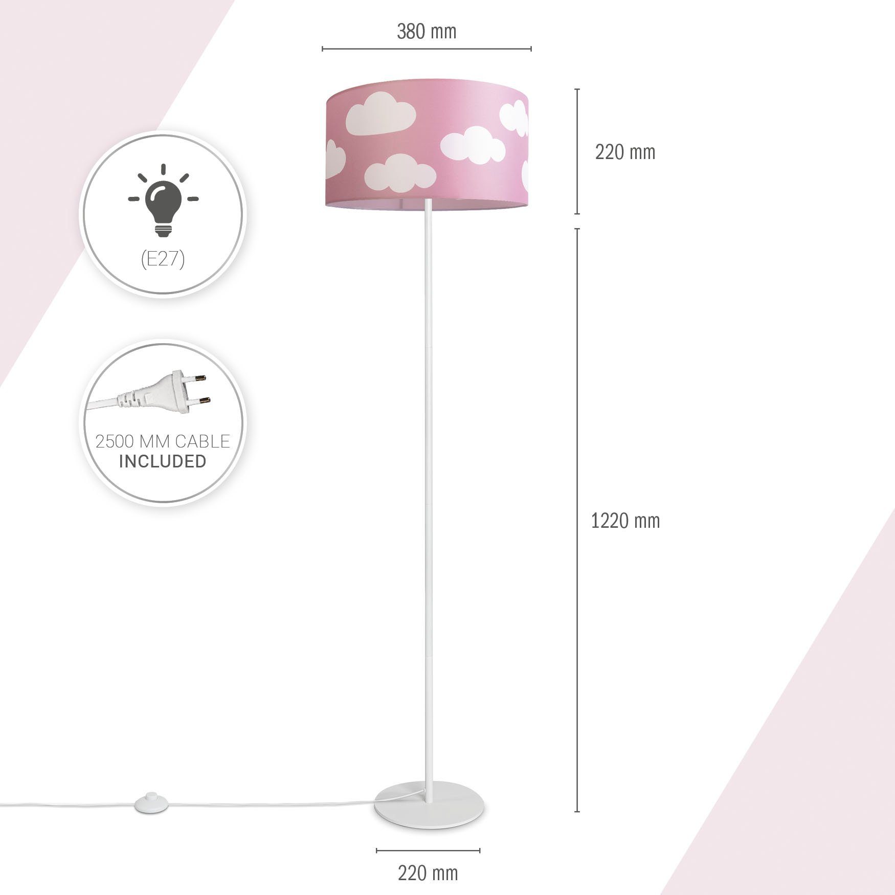 Wolken Lampenschirm Home Kinderzimmer Stoff Cosmo, Stehlampe E27 Stehlampe ohne Spielzimmer Leuchtmittel, Luca Paco