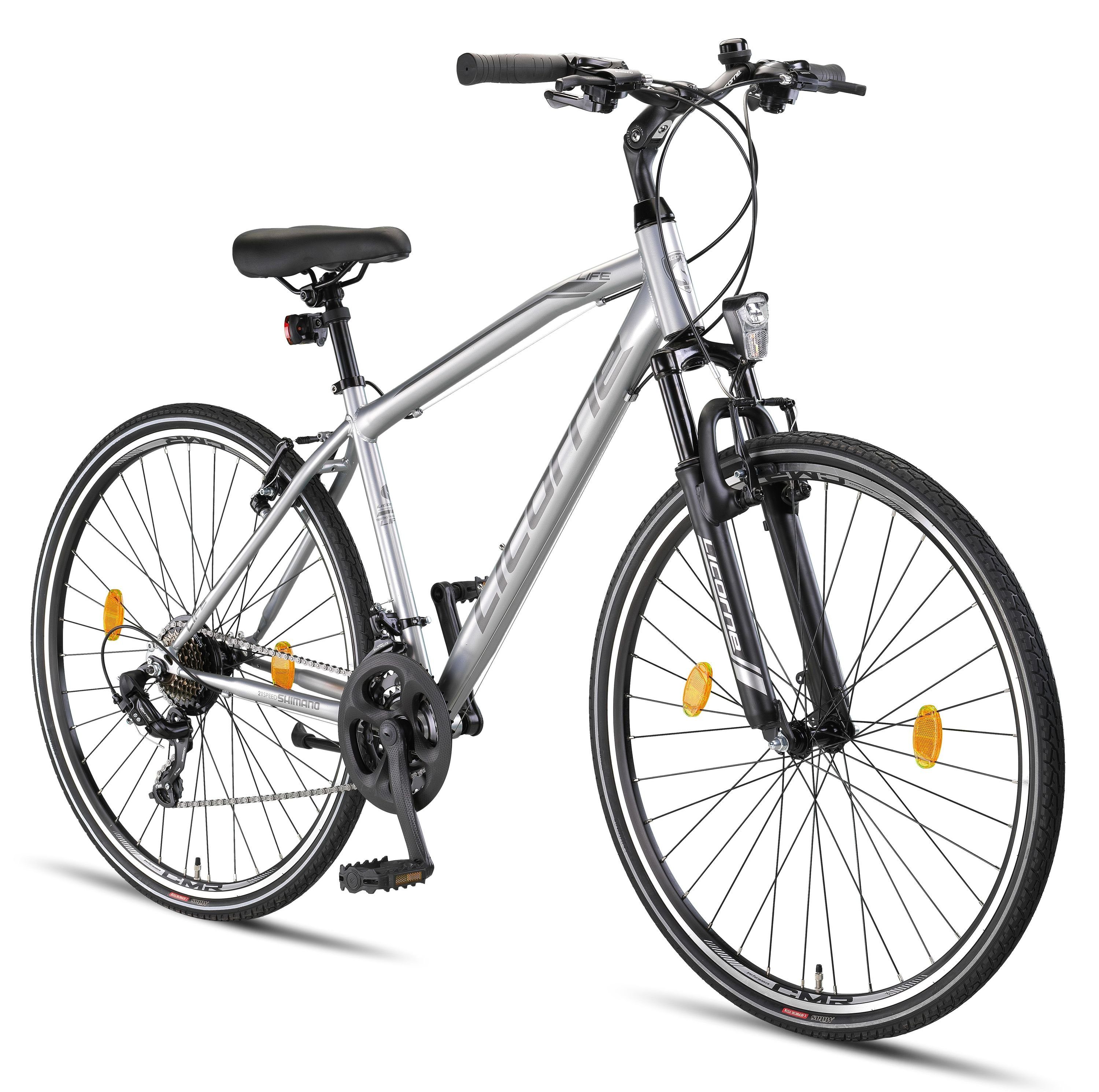 Licorne Bike Trekkingrad Licorne Bike Life M-V Premium Trekking Bike in 28 Zoll, 21 Gang Grau/Schwarz