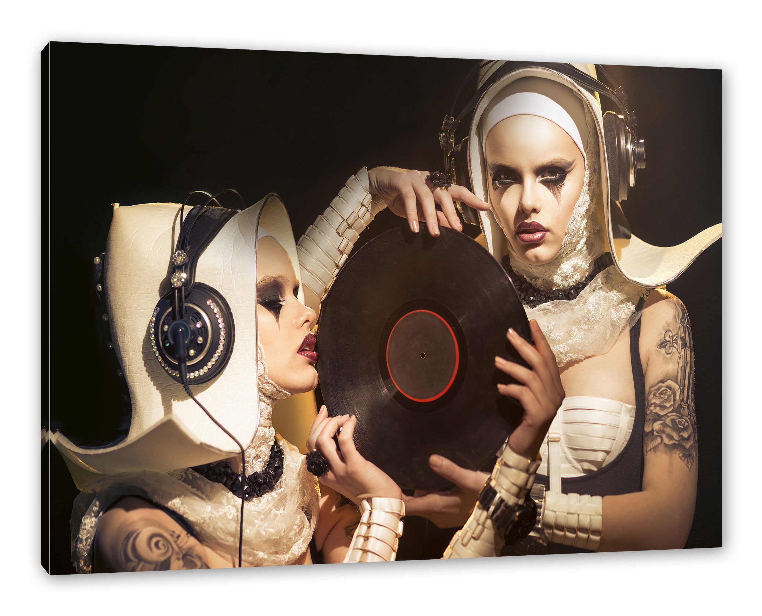 Pixxprint Leinwandbild Mysteriöse DJ Frauen, Mysteriöse DJ Frauen (1 St), Leinwandbild fertig bespannt, inkl. Zackenaufhänger
