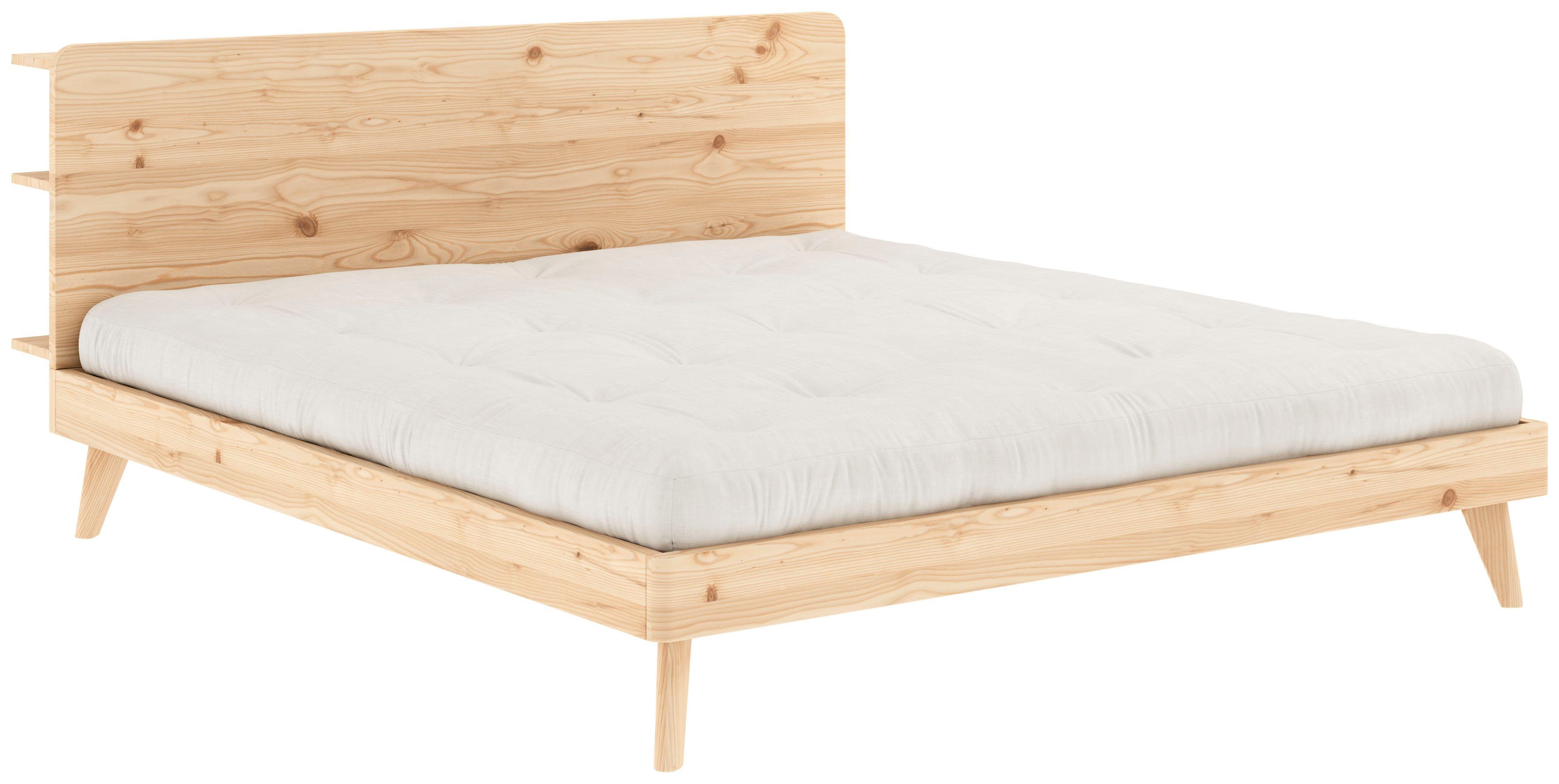 Karup Design Bettgestell RETREAT BED, aus Kiefer massiv mit Lattenrost, Kopfteil mit 3 Ablagen