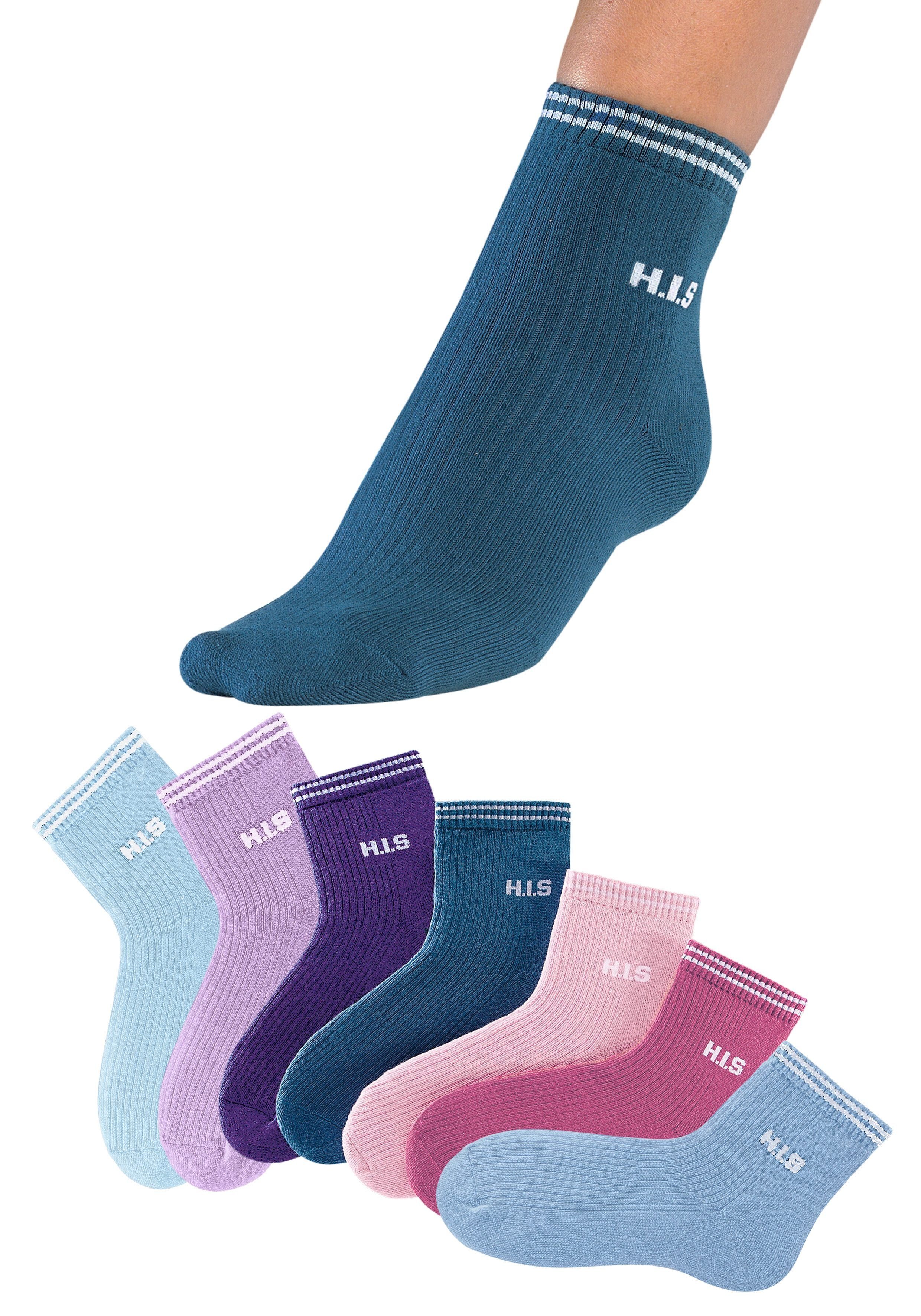 H.I.S Kurzsocken Damen Vollfrottee Socken mit Rippstruktur (Packung, 7-Paar) atmungsaktive Baumwolle