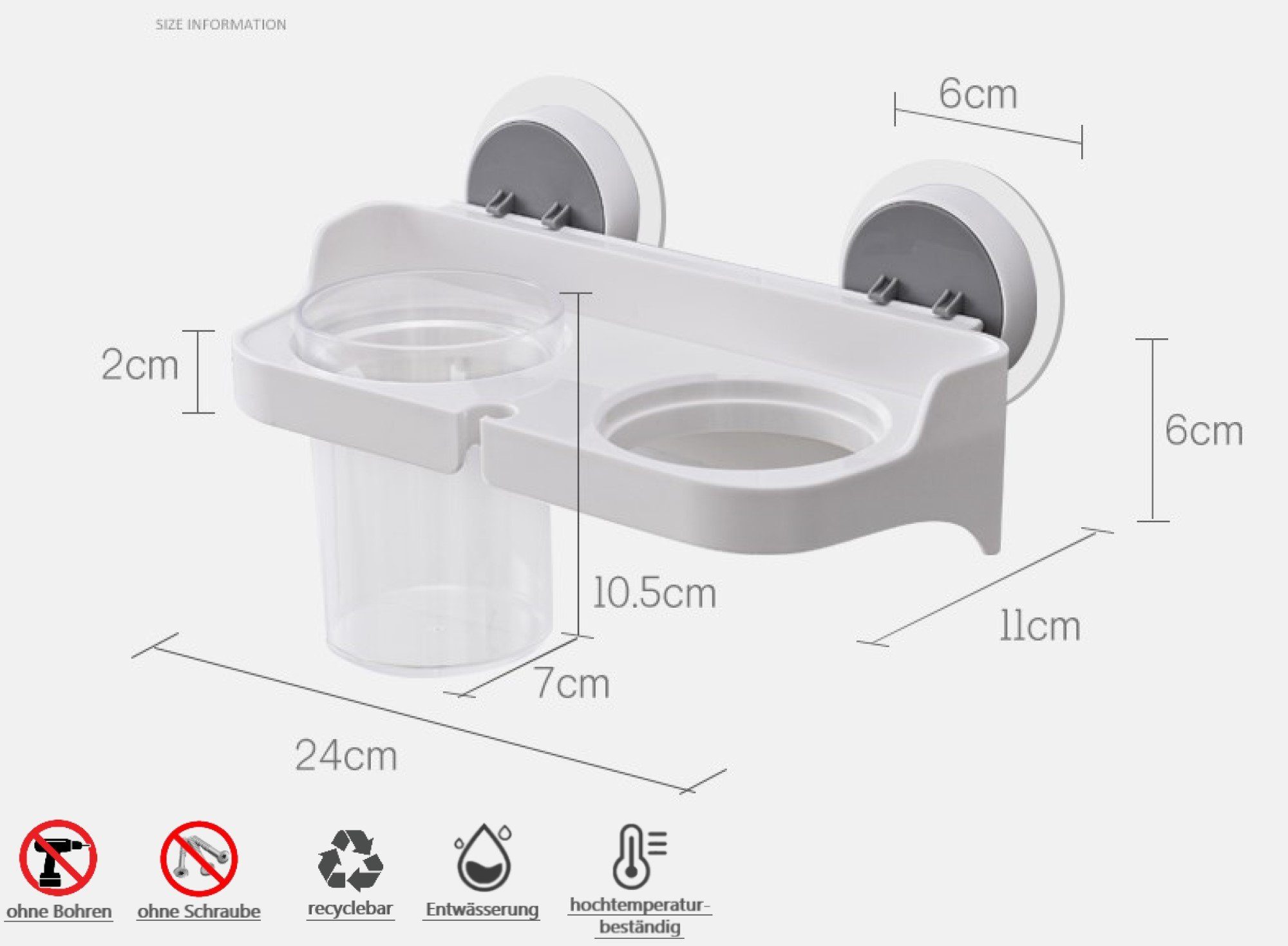 Creliv Haartrocknerhalter Fönhalter ohne Bohren–Haartrocknerhalter+Becher, WC-Deckelheber GRATIS