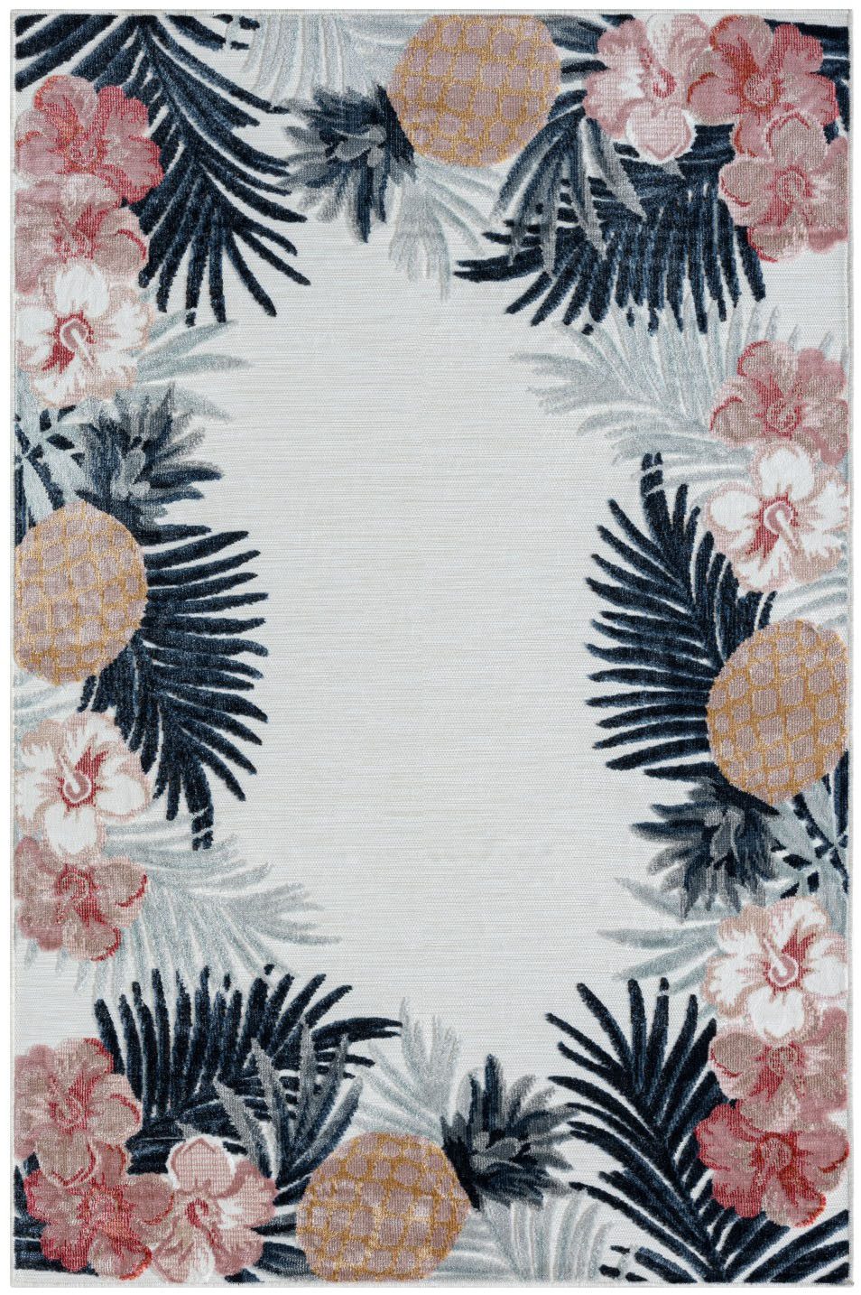 Myflair Möbel & Accessoires Outdoorteppich Sunny, LAGERRÄUMUNG!, rechteckig, Höhe: 8 mm, Blumen Motiv, mit Bordüre, Outdoor geeignet, Balkon, Terrasse