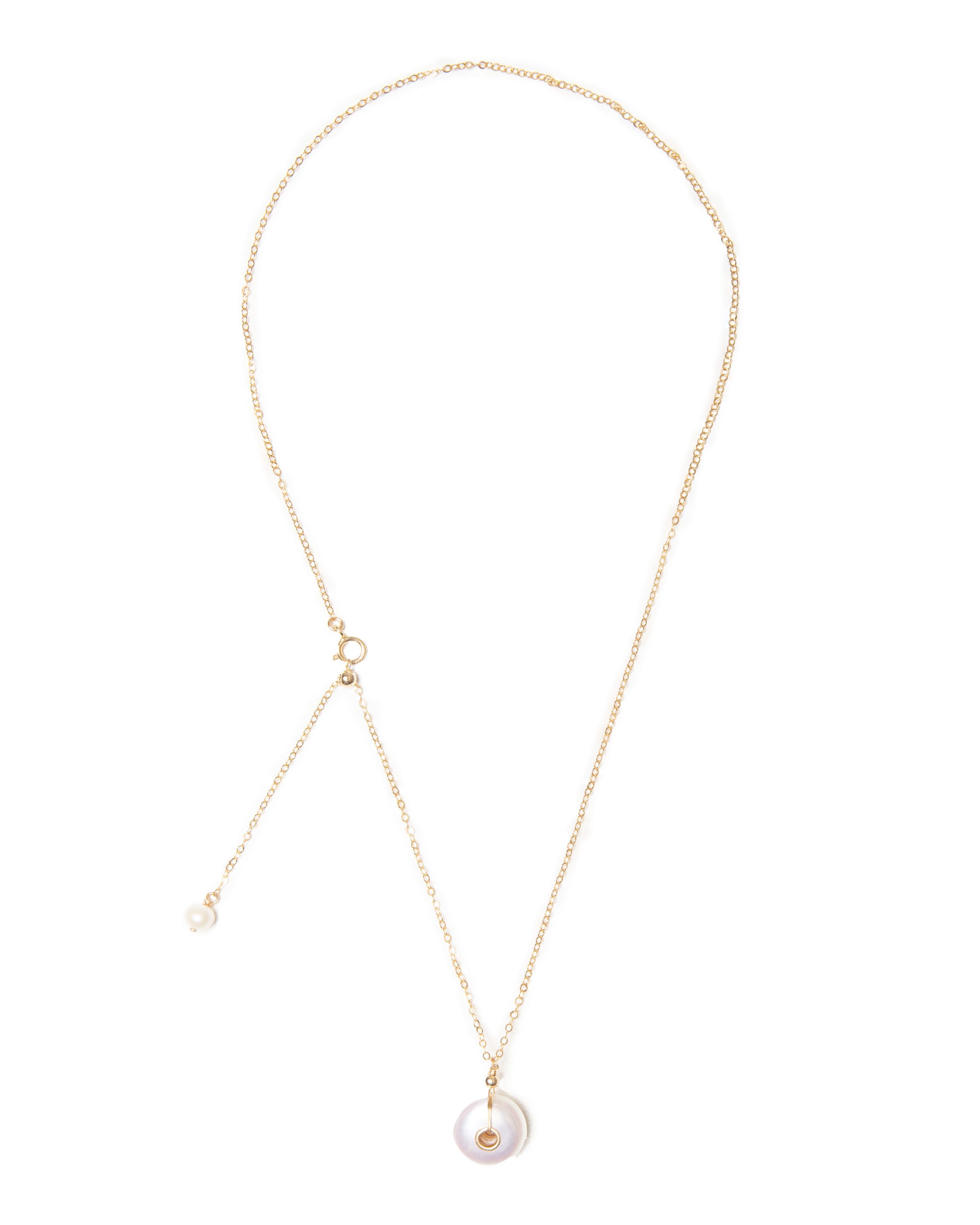 MayTree Kette mit Anhänger „Doughnut“ 14 Goldfilled, mit einer Barockperle (Stück, 1-tlg), kleine Karneol Perle am verlängerten Kettchen