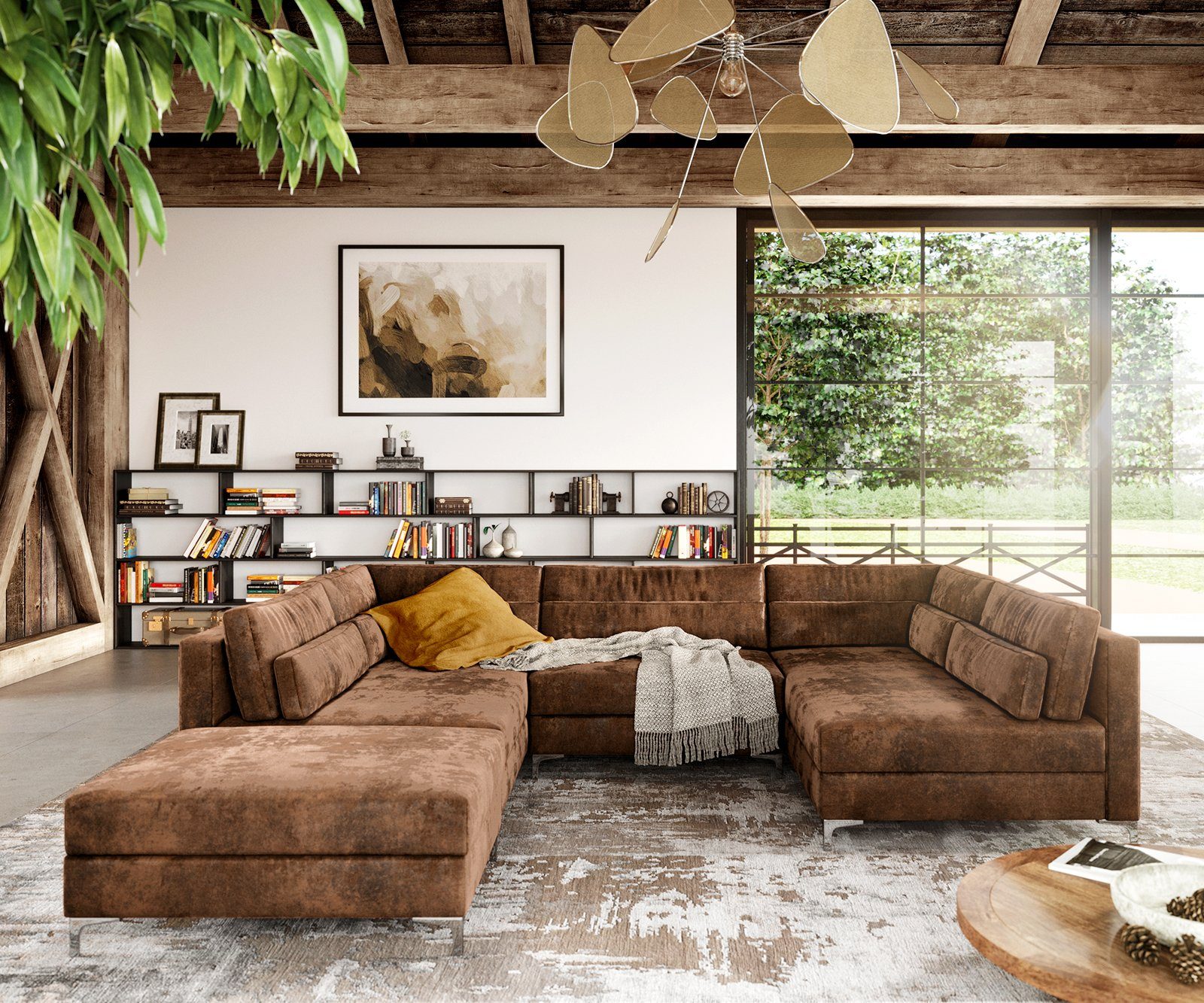 DELIFE Wohnlandschaft Elio, Lederimitat Vintage Braun günstig online kaufen