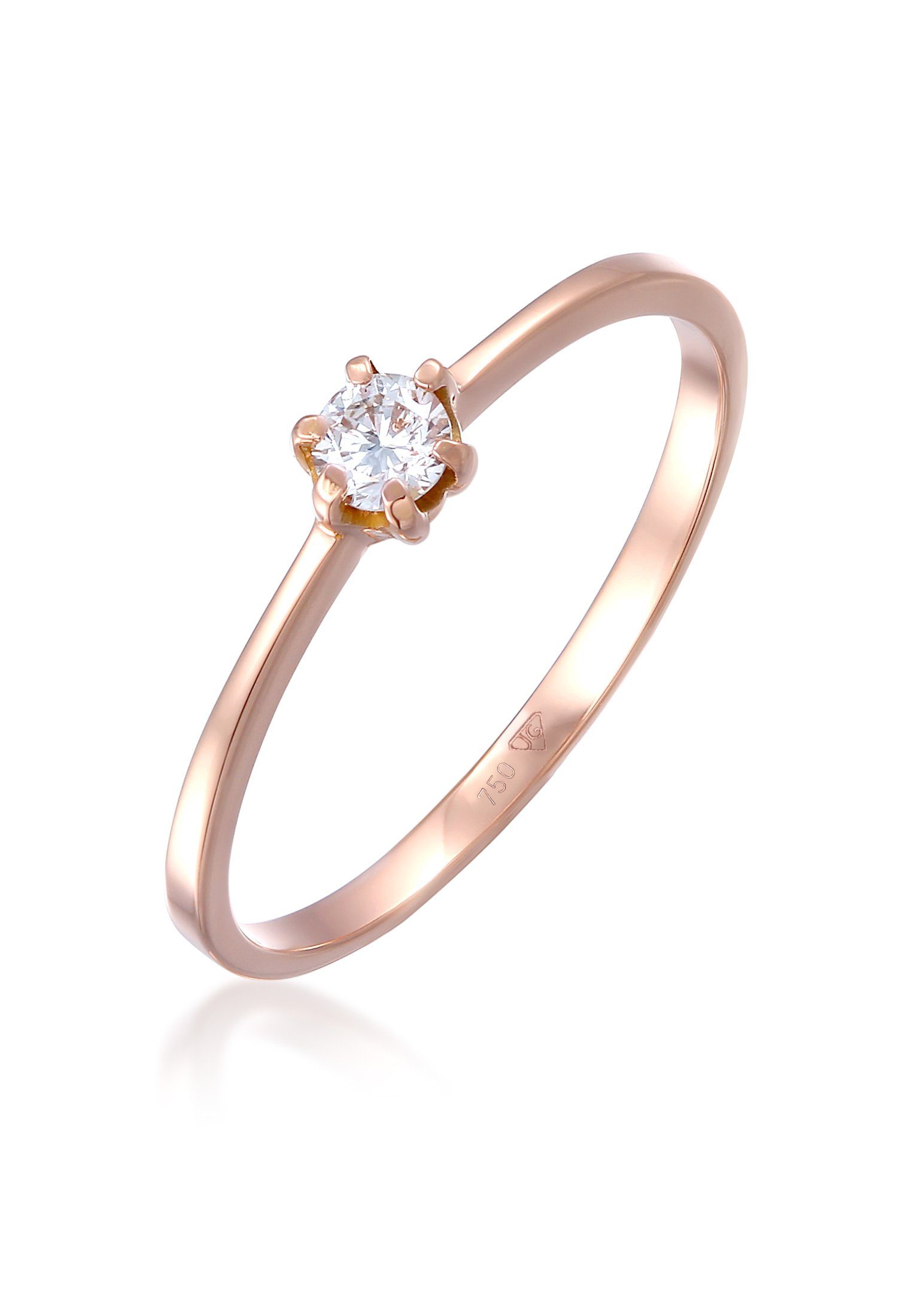 Elli DIAMONDS Diamantring Solitär Diamanten Weiß Brillantschliff (0.011 ct) 750 Rosegold
