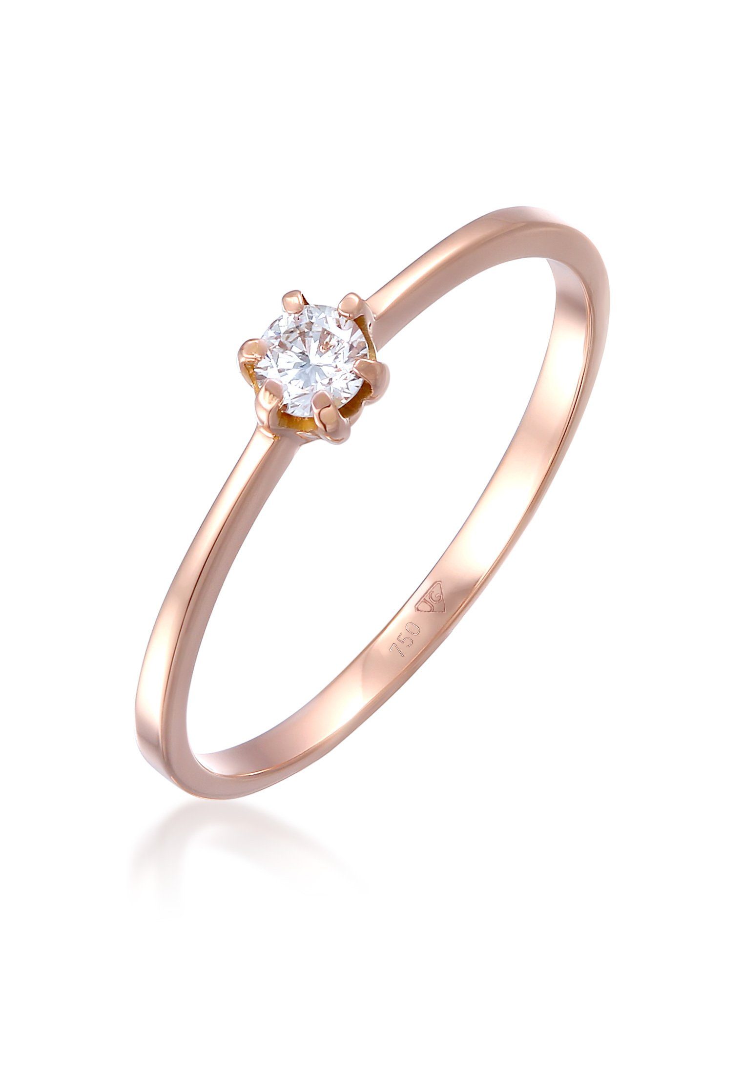 Elli DIAMONDS Diamantring Solitär Verlobung Diamant (0.11 ct) 750 Roségold,  Solitär-Ring