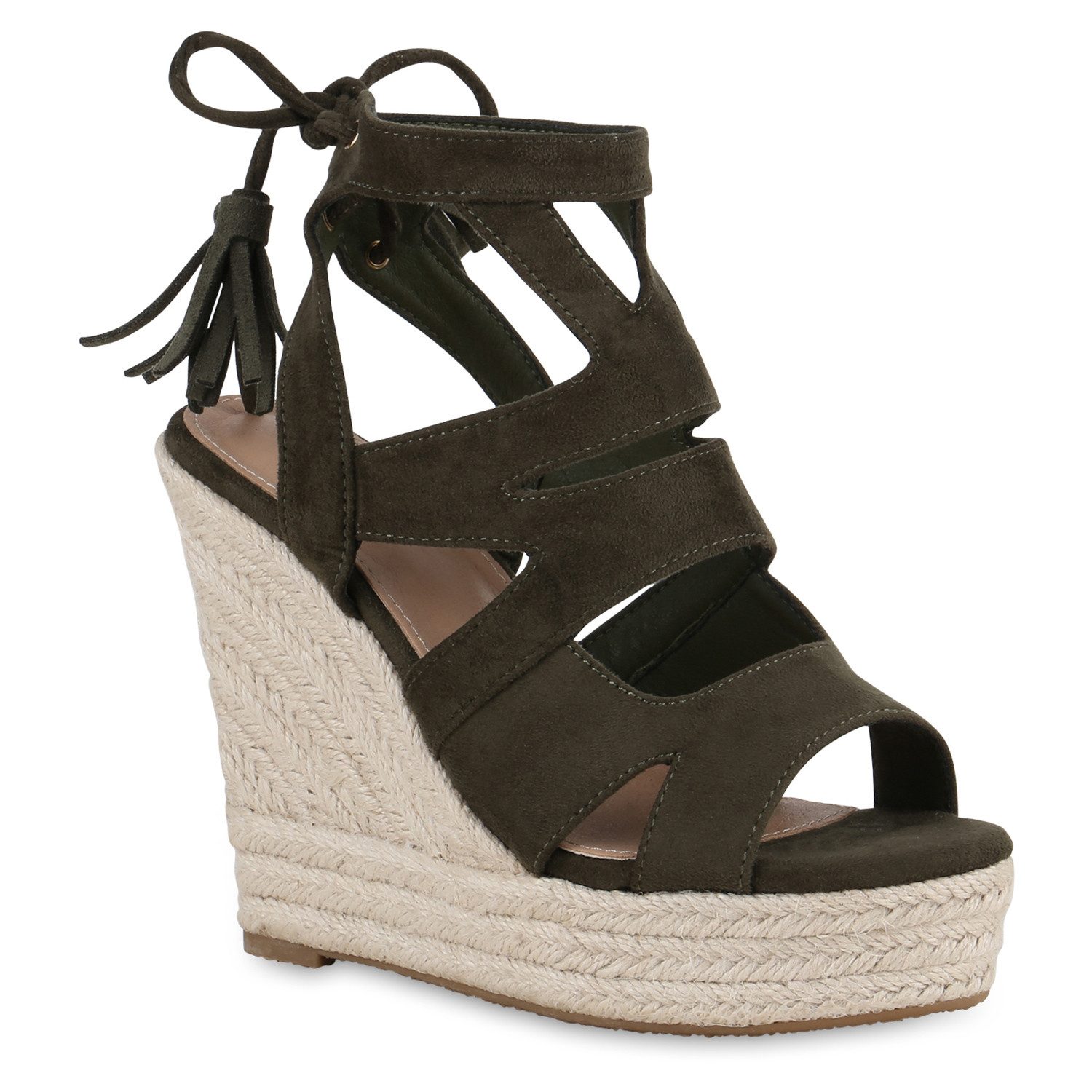 VAN HILL 841372 Keilsandalette Damen Keilsandaletten Сандалеты Bast Quasten Cut-Outs