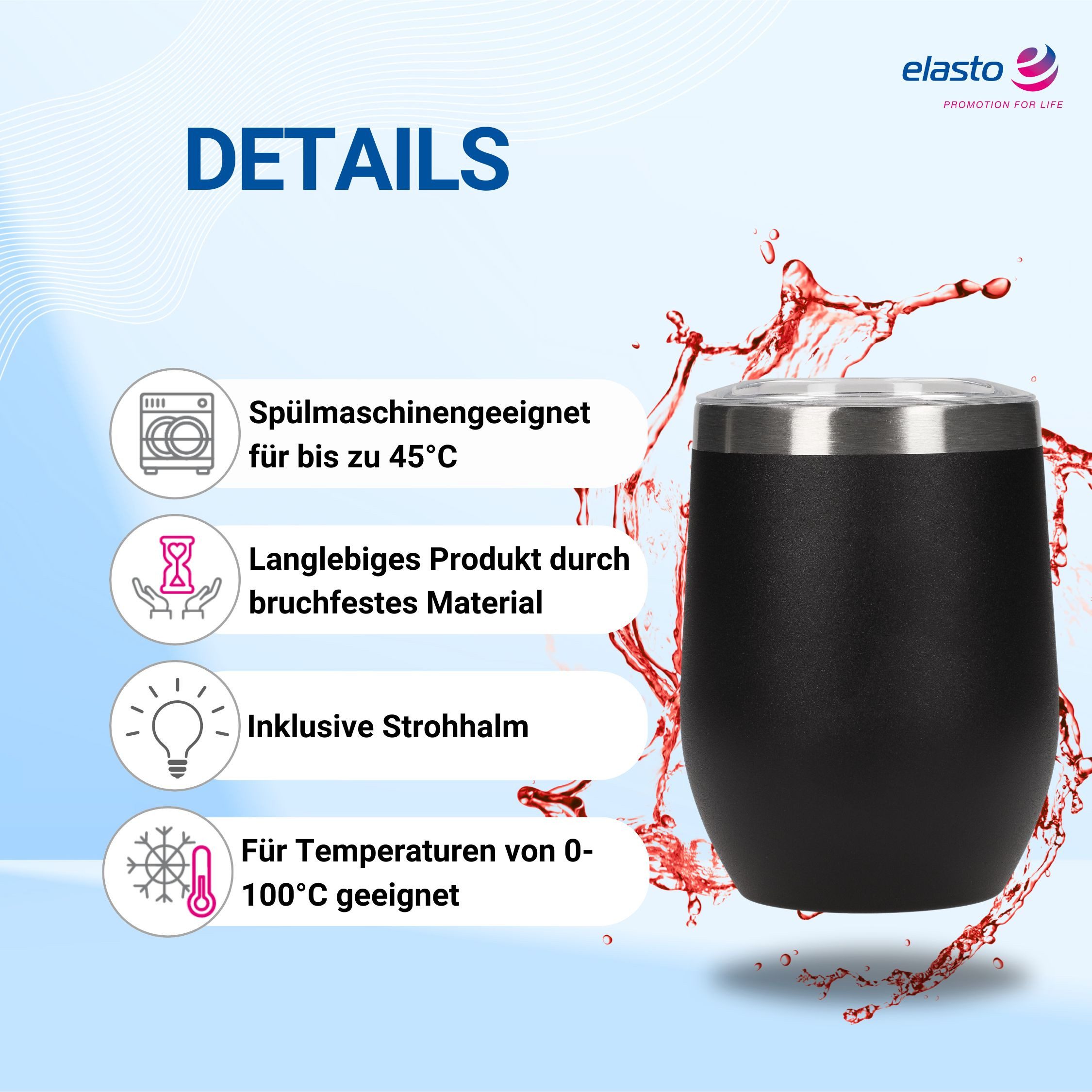 elasto Becher Weinbecher 350 ml Vinova Edelstahl Trinkbecher To Go, robust, spülmaschinengeeignet, Sommer, Geschenk – Bild 2 von 5