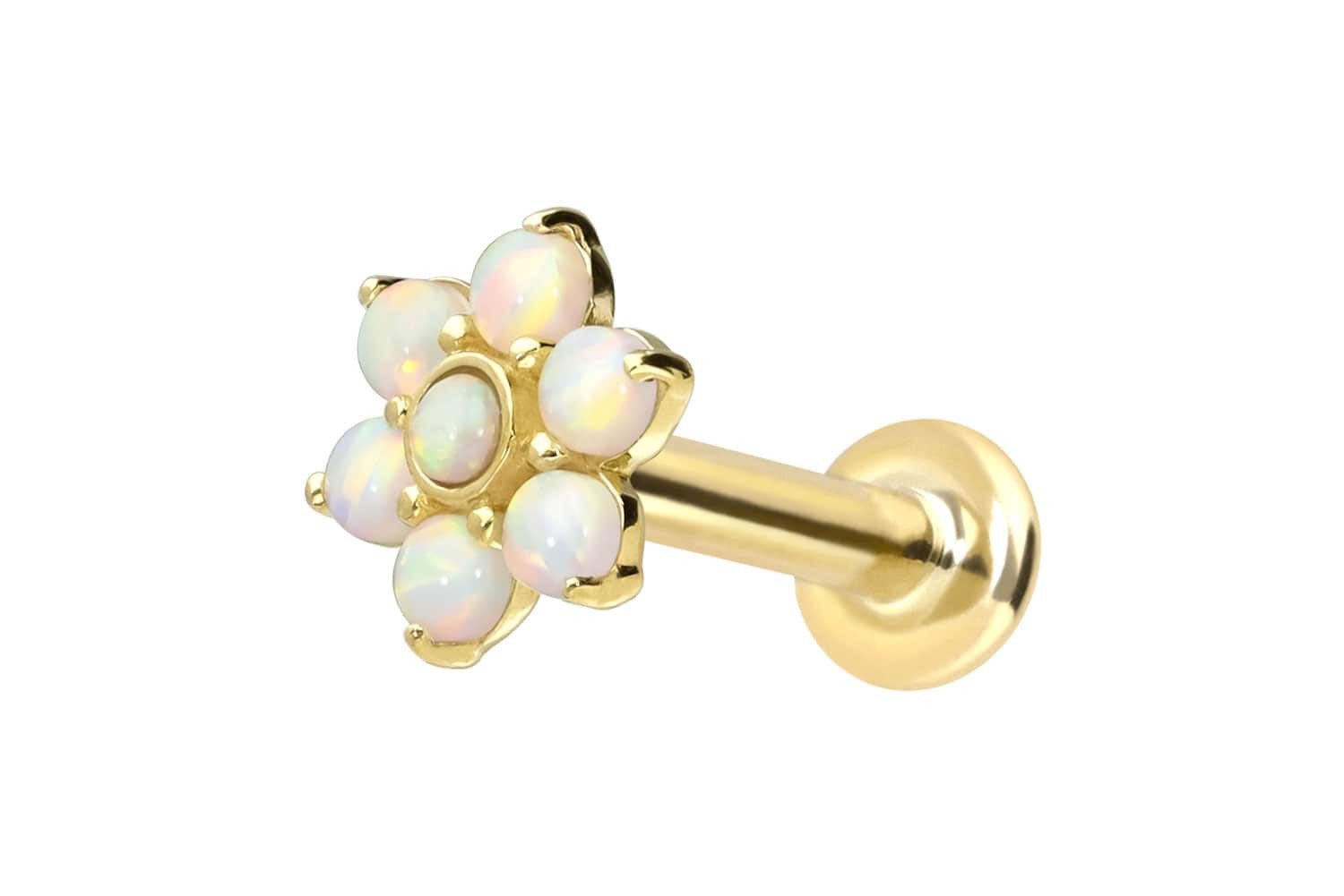 PIERCINGLINE Piercing-Set 14 Karat Gold Labret mit Innengewinde BLUME + 7 SYNHETISCHE OPALE (Labrets, 1-tlg)