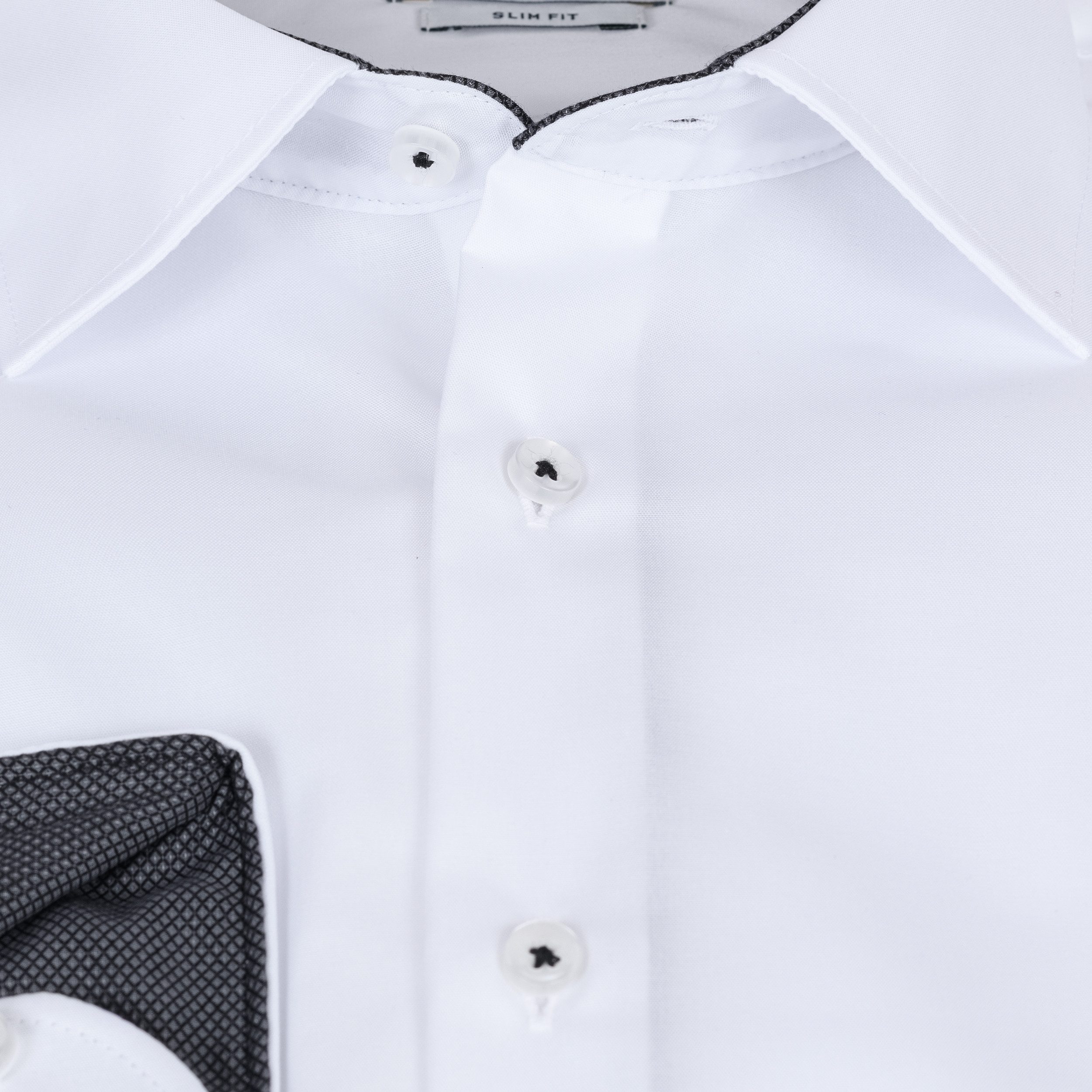Eterna Businesshemd SLIM FIT, Weiß, Bügelfrei, Dynamic Cotton™, 100% Baumwolle Langarm 67cm, OHNE Brusttasche, Kentkragen mit Besatz