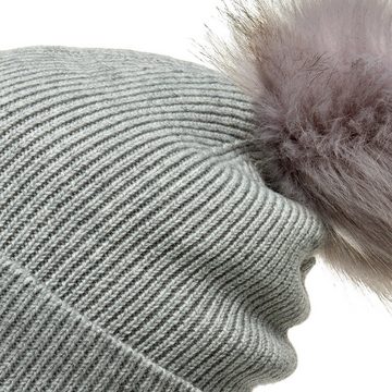 Caspar Bommelmütze MU212 Gefütterte Damen Strick Long Beanie Mütze mit Kunstfell Bommel