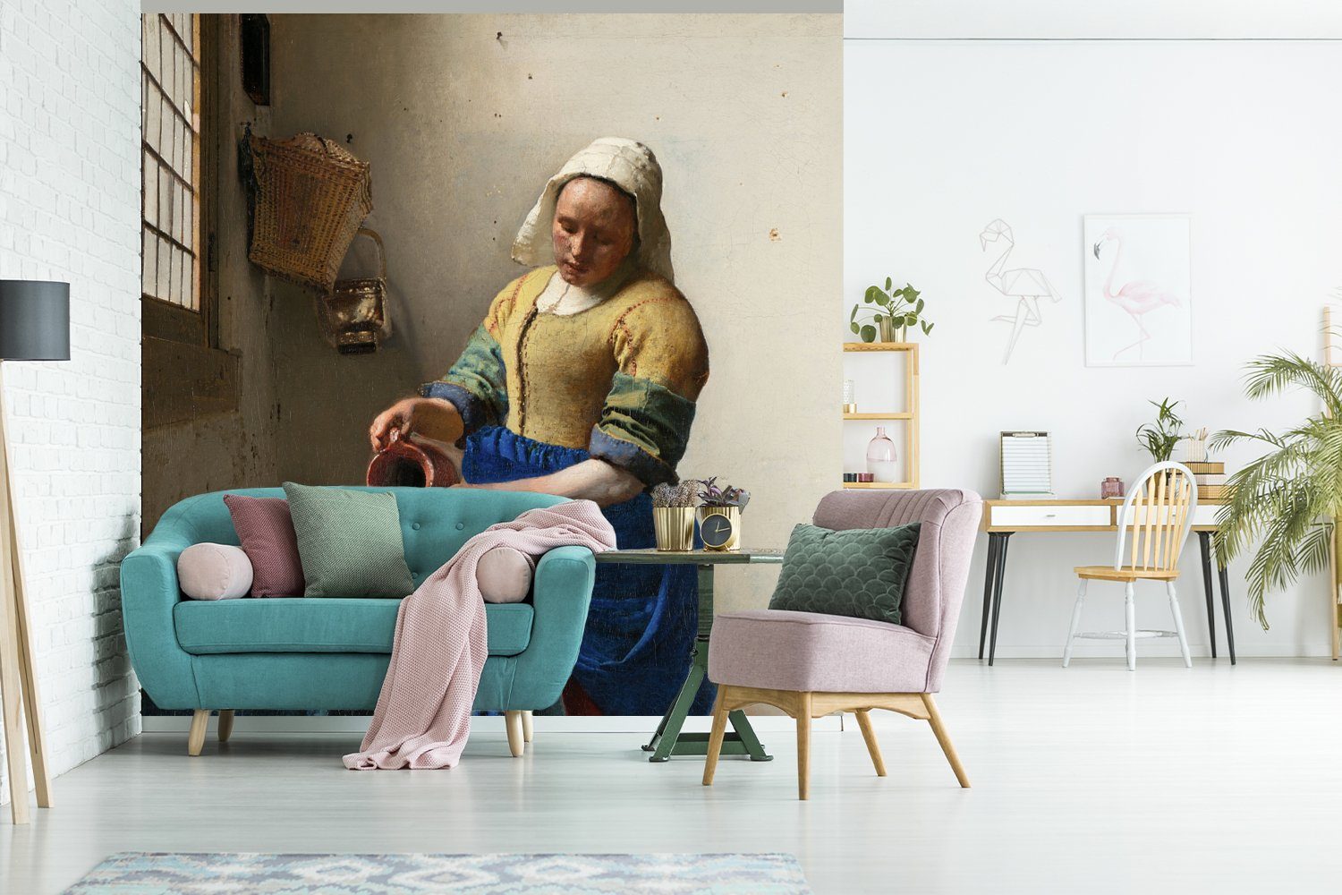 bedruckt, Wohnzimmer Alte - Meister Vermeer, Das St), (5 Vinyl - Milchmädchen Matt, - Tapete MuchoWow oder Schlafzimmer, Wandtapete Fototapete Kunst für