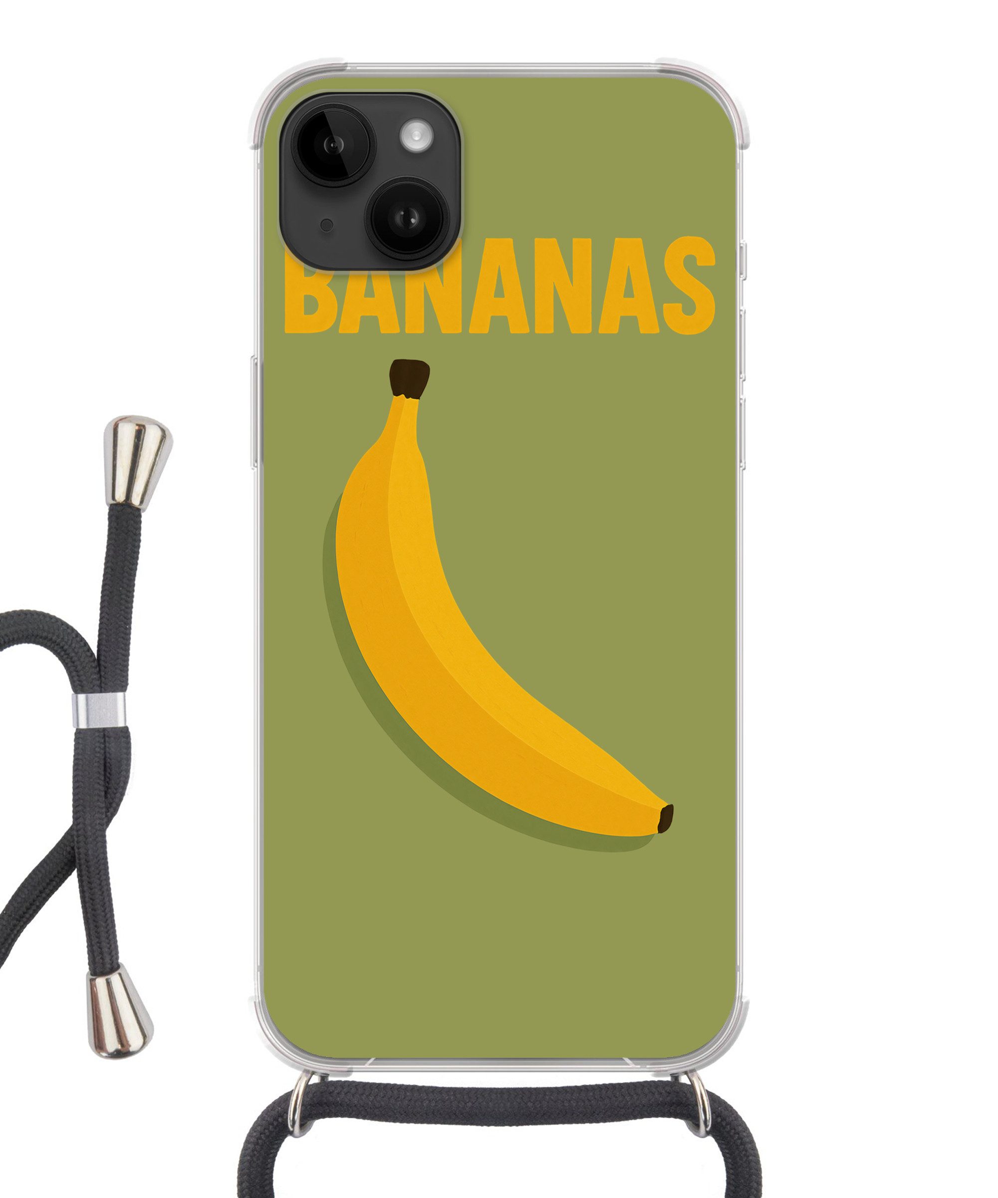 MuchoWow Handyhülle für Apple iPhone 14 Max Banane - Minimalistisch - Gelb, Tragbare Handyhüllen mit Kette zum umhängen, Handykette Handyband
